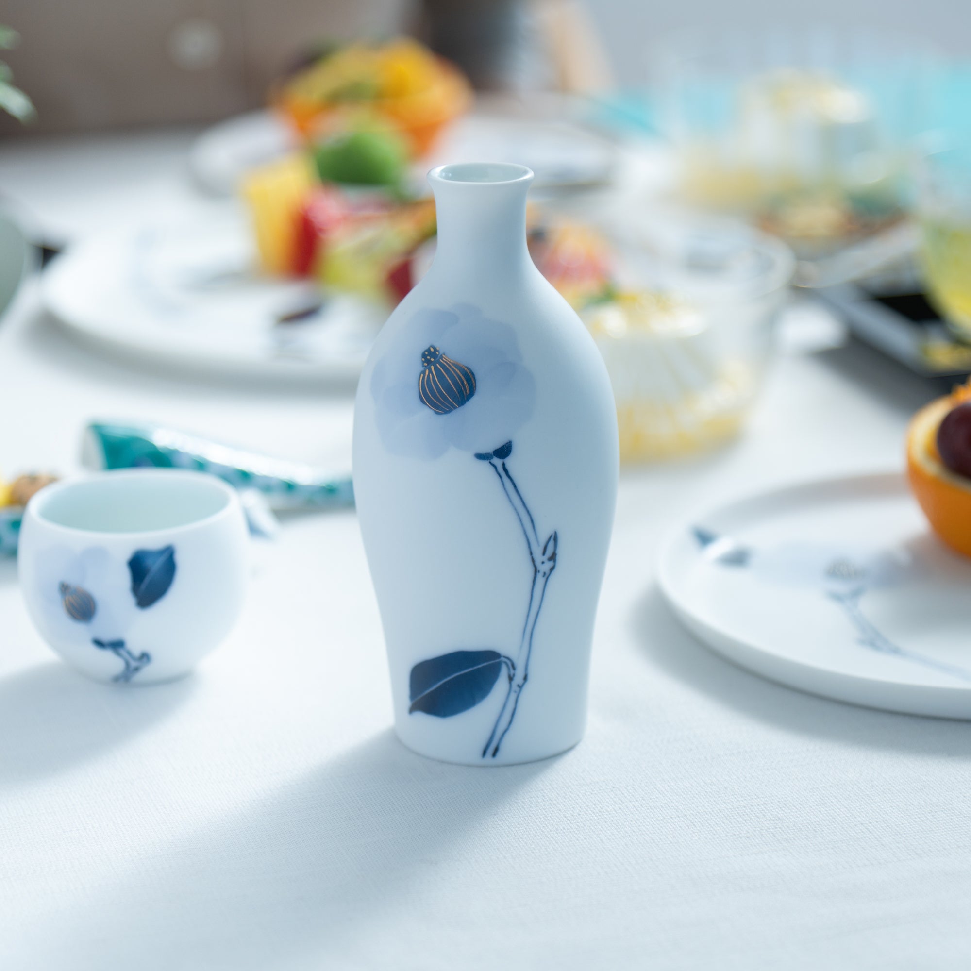 Blue Flower Camellia Tokkuri Sake Carafe