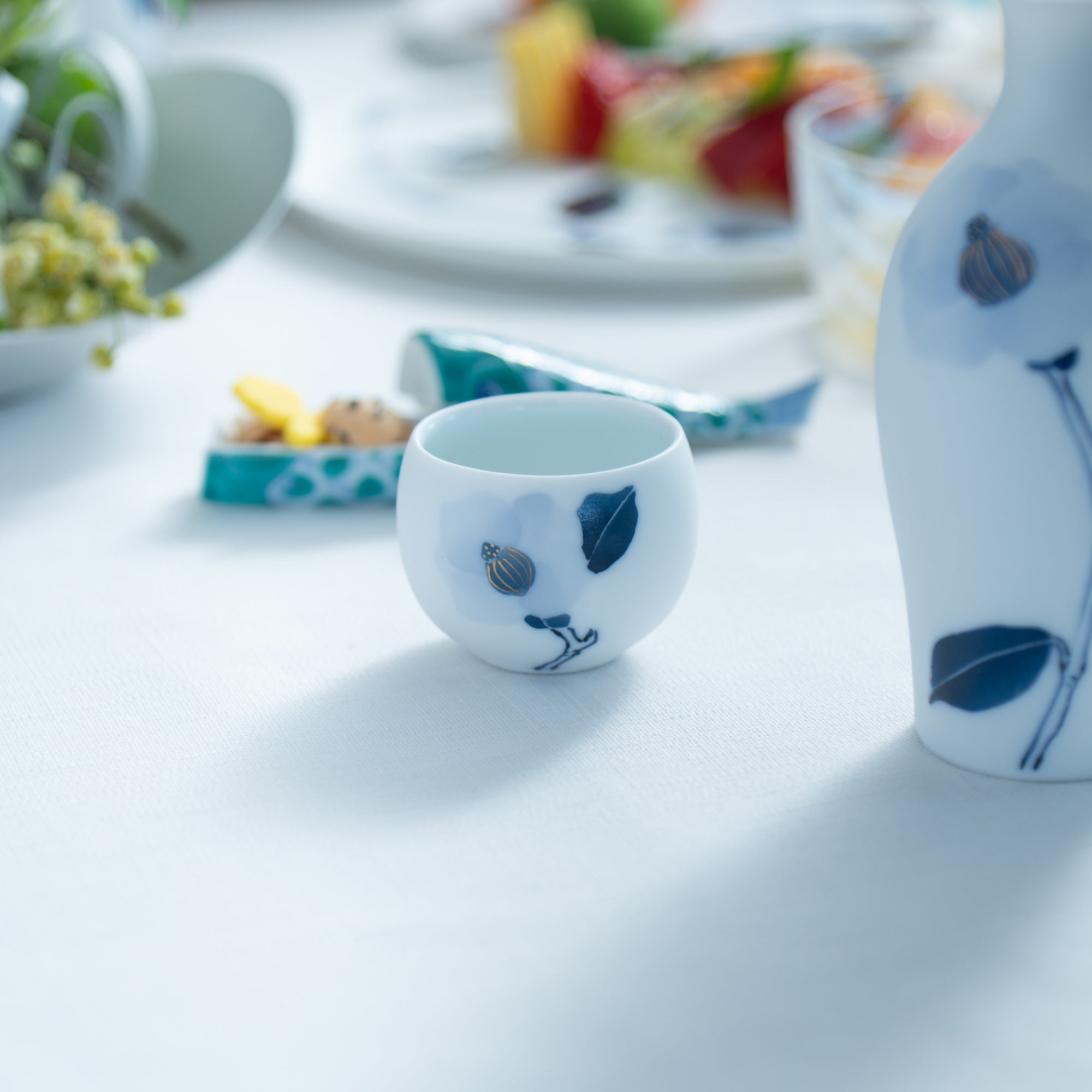 Blue Flower Camellia Guinomi Sake Cup