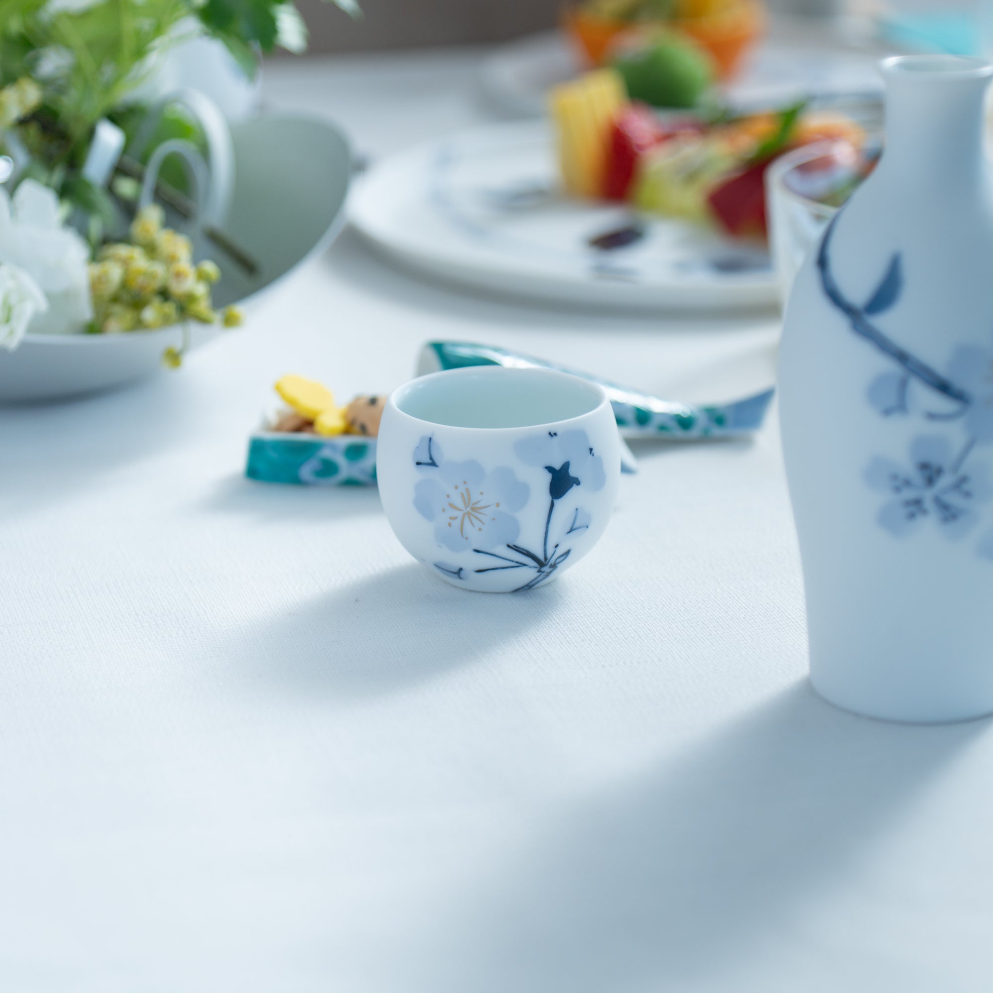 Blue Flower Sakura Guinomi Sake Cup