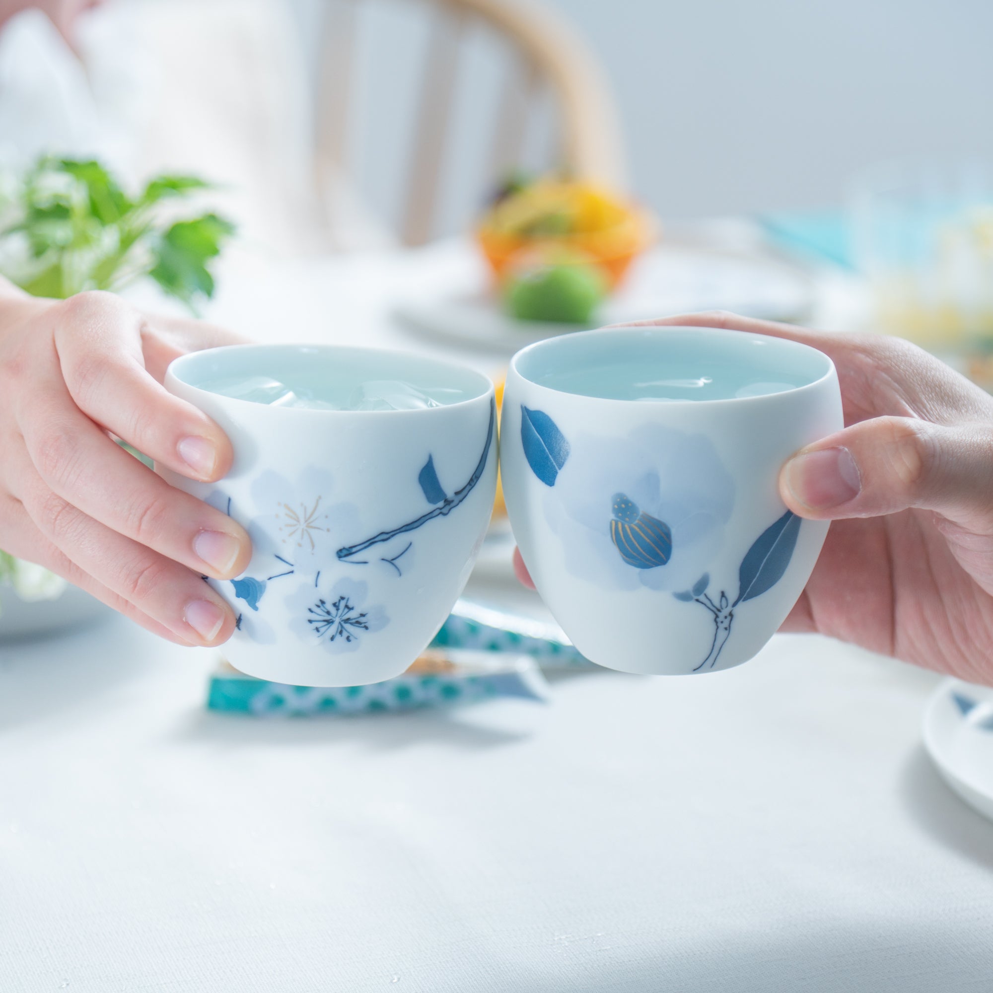 Blue Flower Sakura Japanese Teacup