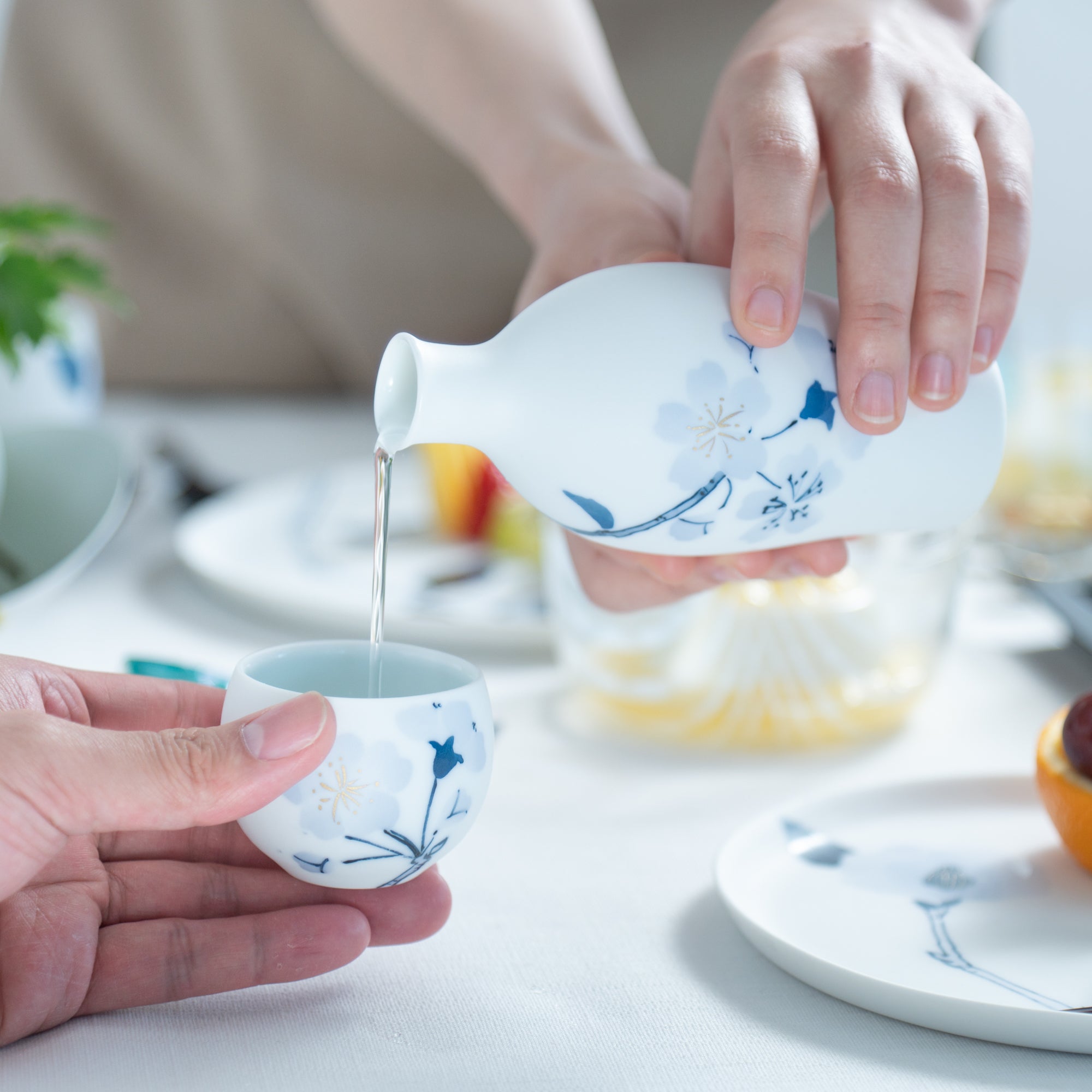 Blue Flower Sakura Guinomi Sake Cup