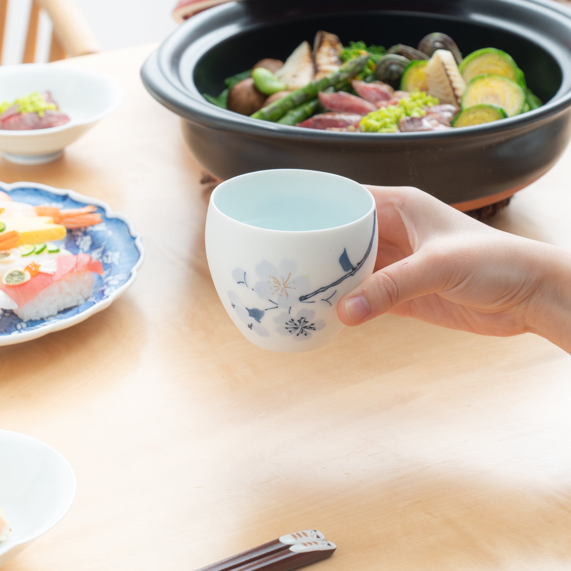 Blue Flower Sakura Japanese Teacup