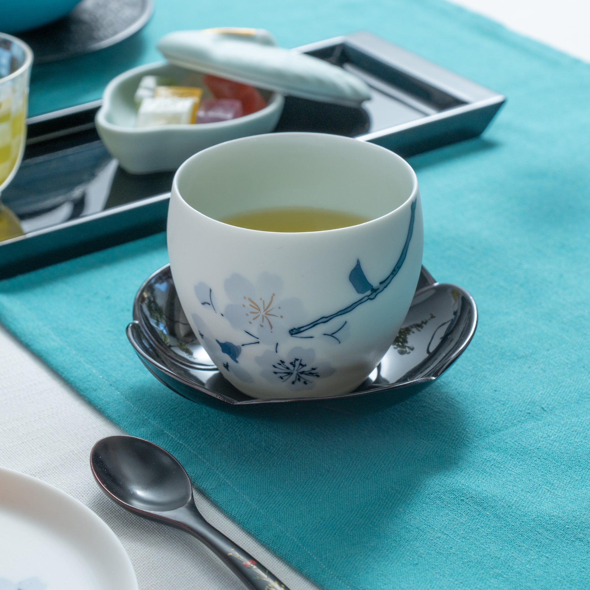 Blue Flower Sakura Japanese Teacup