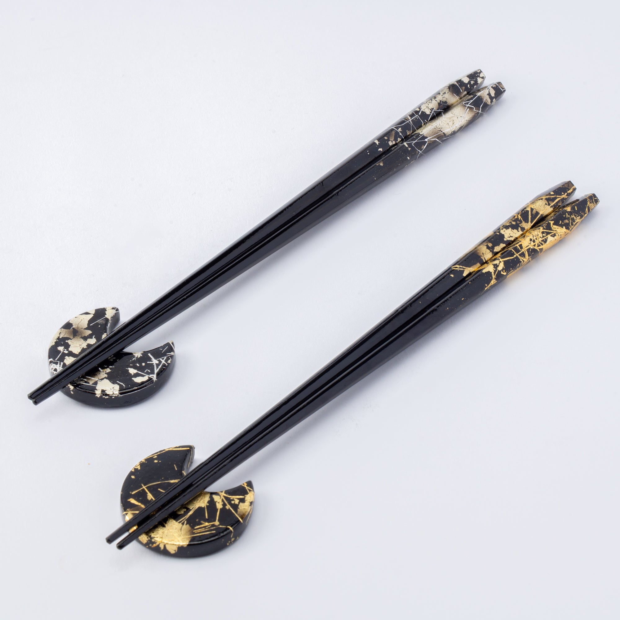 Gold & Silver Leaf Chopsticks Pair Set with Chopstick Rests