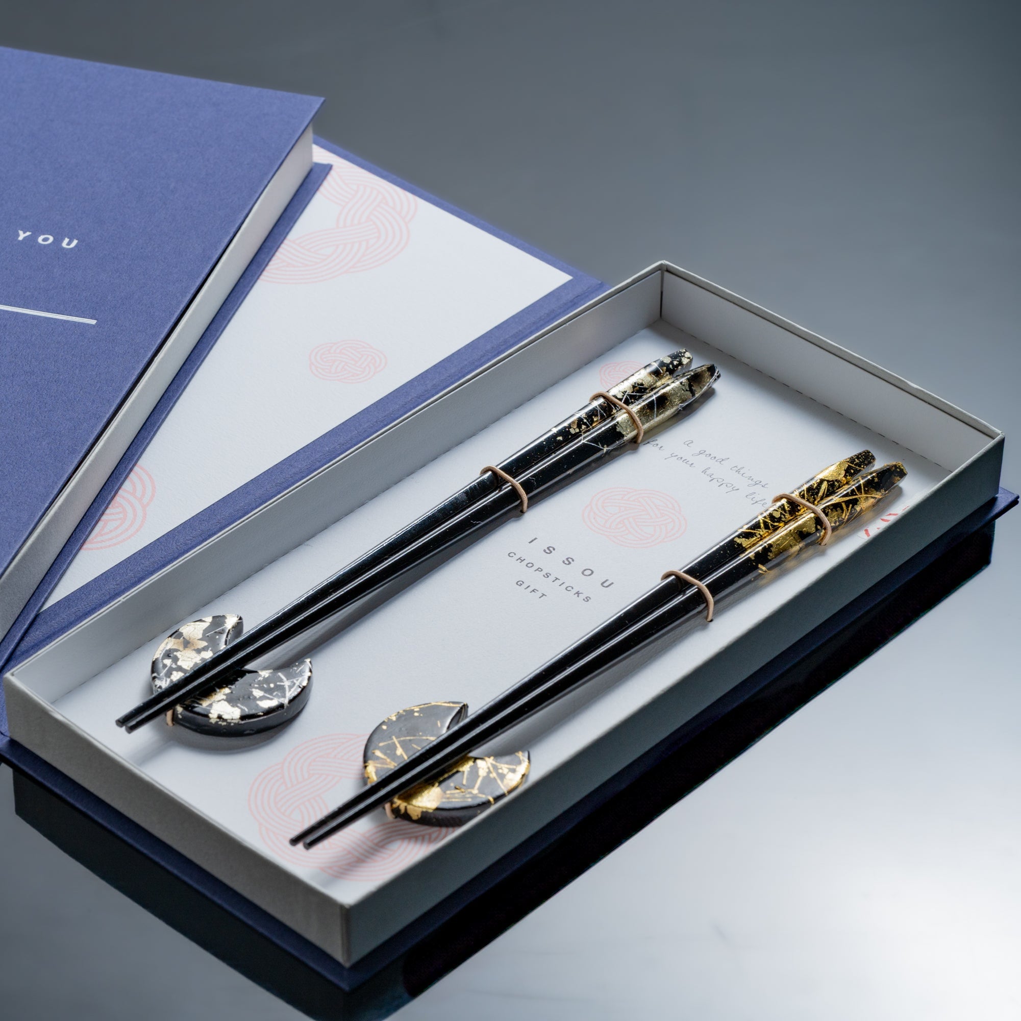 Gold & Silver Leaf Chopsticks Pair Set with Chopstick Rests