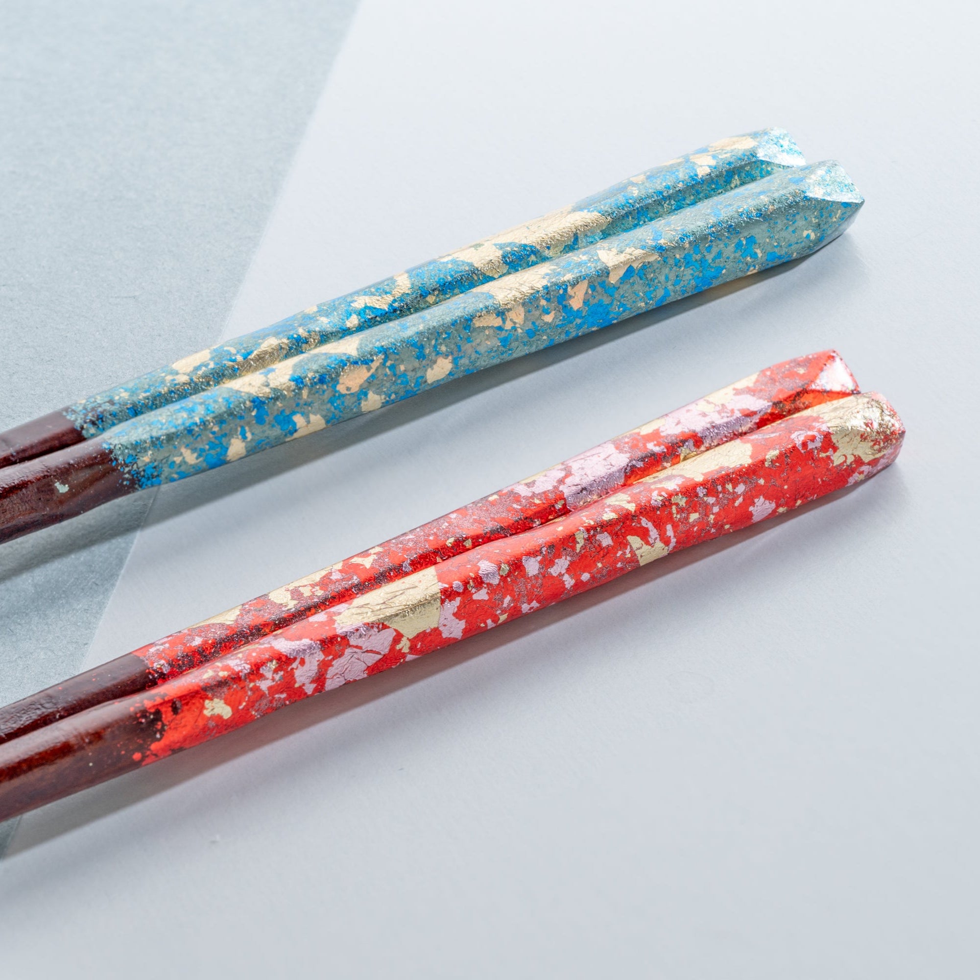 Gold Leaf Colored Chopsticks Pair Set with Chopstick Rests
