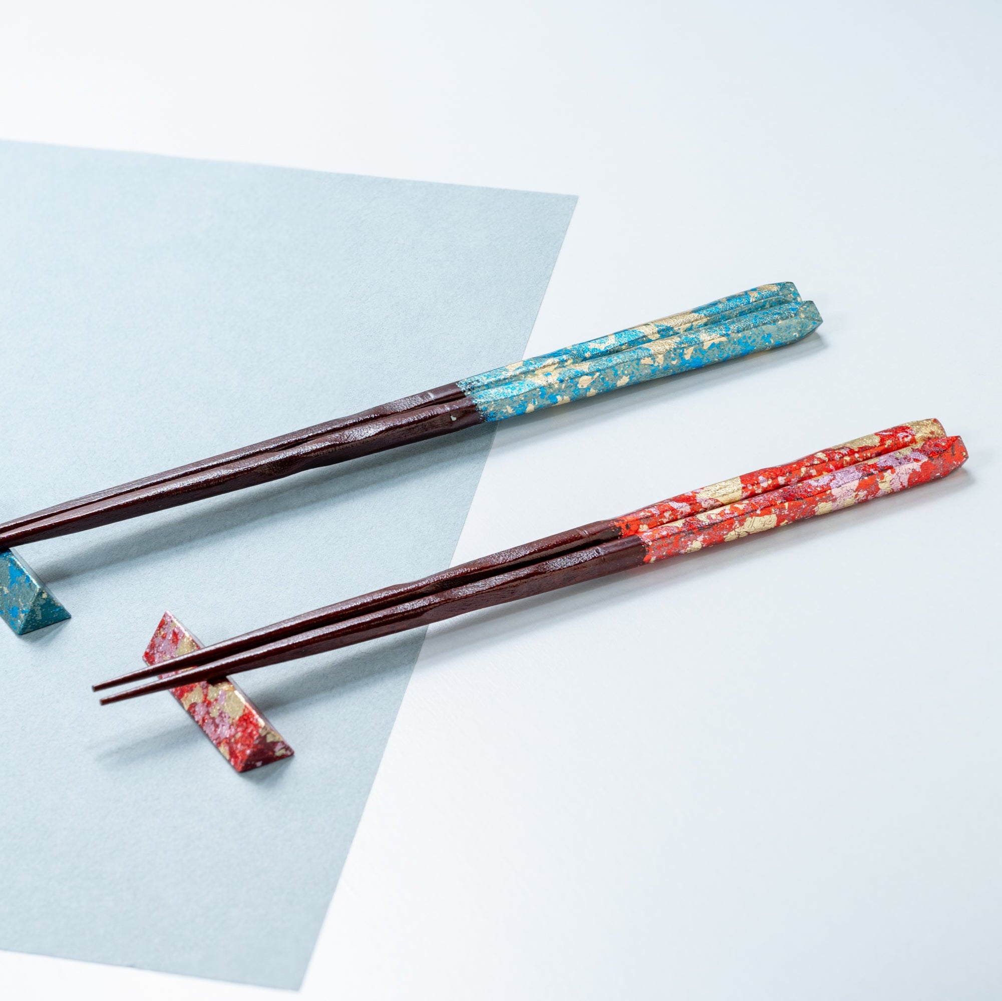Gold Leaf Colored Chopsticks Pair Set with Chopstick Rests