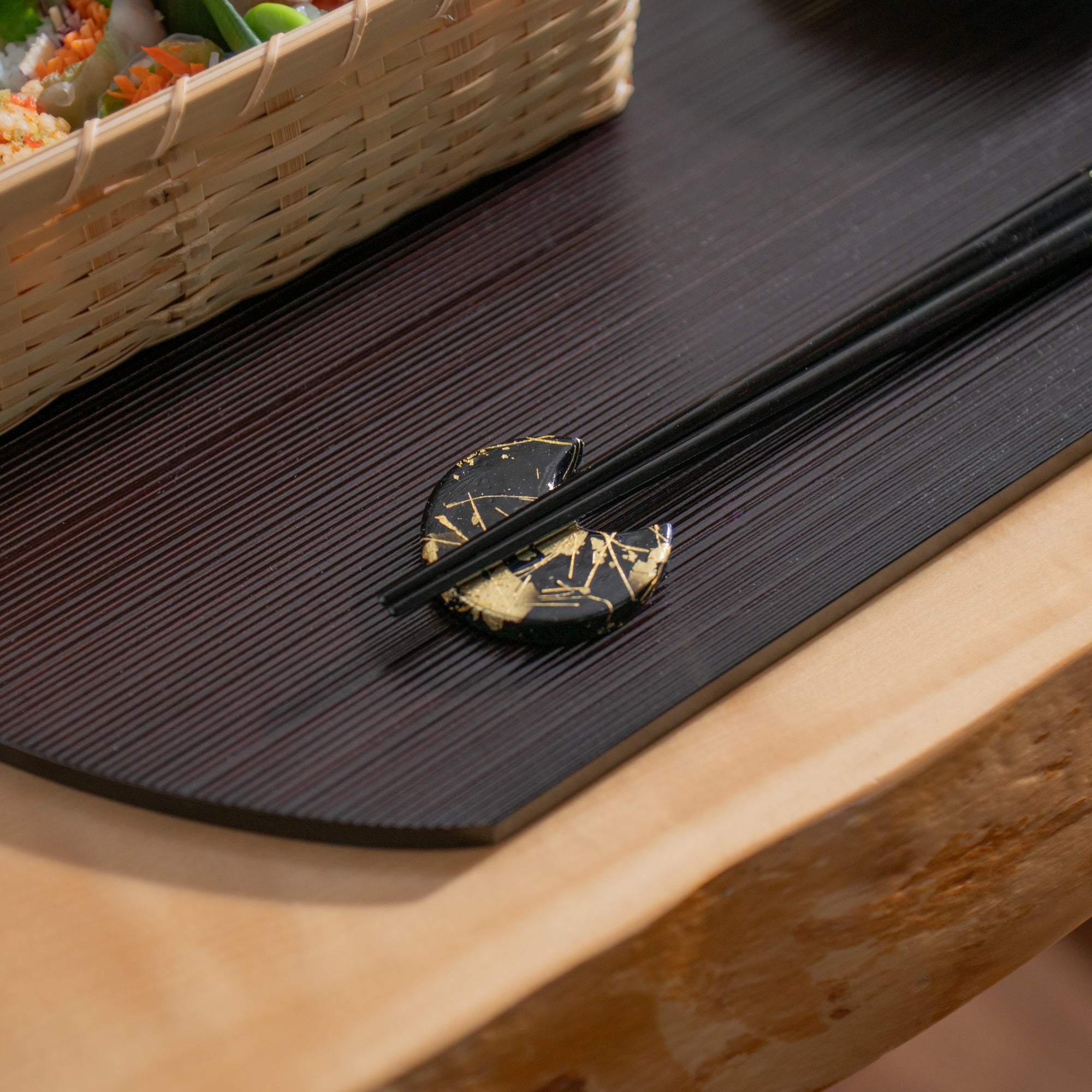 Gold & Silver Leaf Chopsticks Pair Set with Chopstick Rests