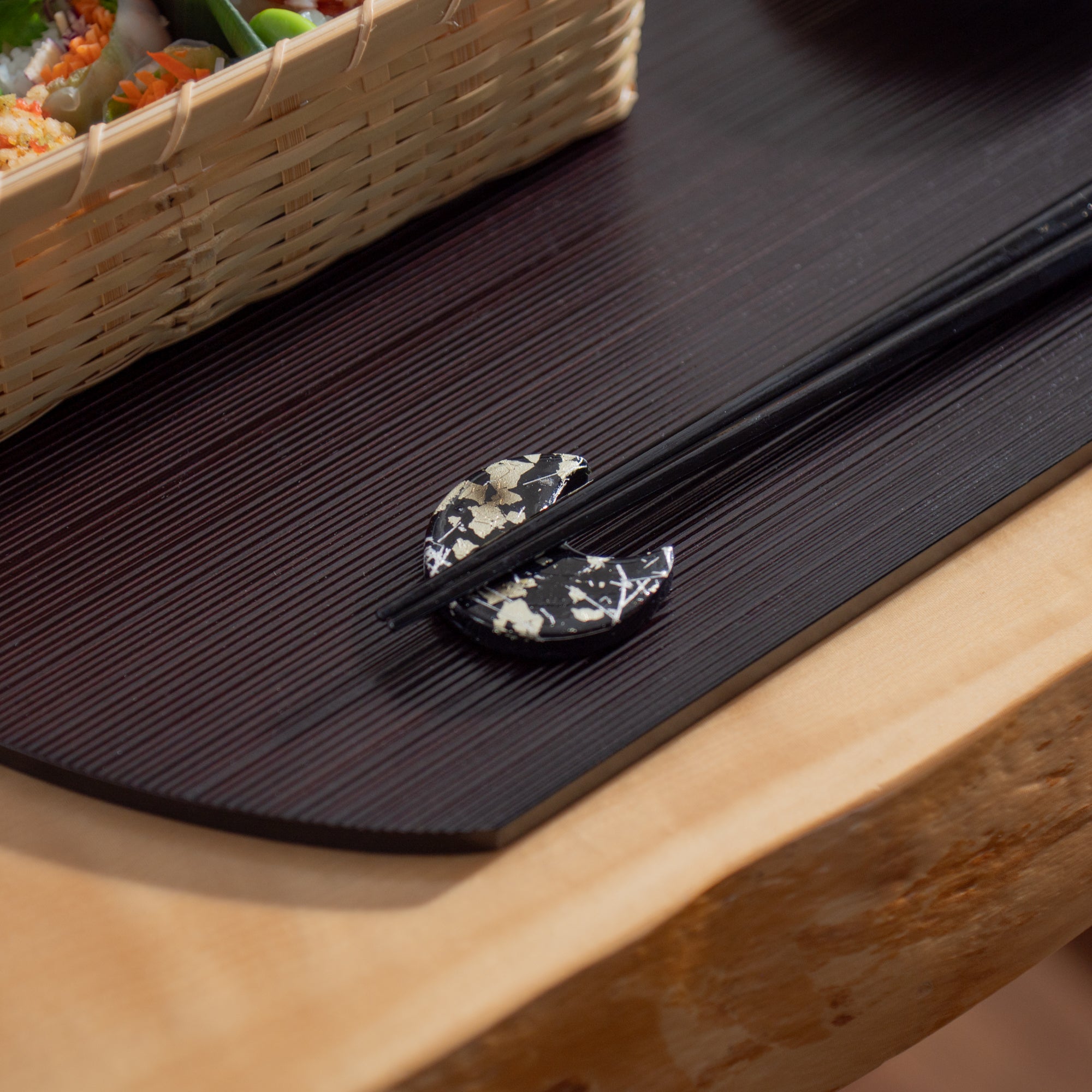 Gold & Silver Leaf Chopsticks Pair Set with Chopstick Rests
