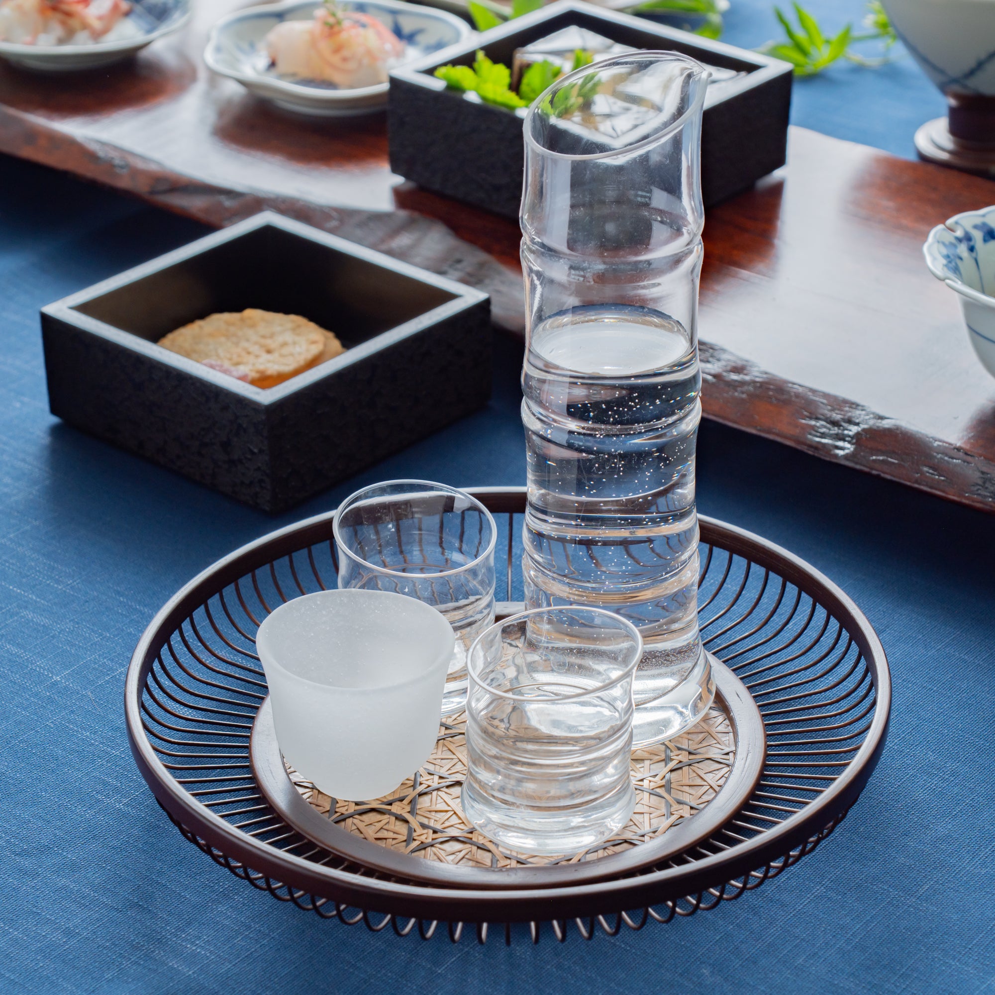 3-teiliges Edo-Glas-Sake-Set aus Ice Bamboo