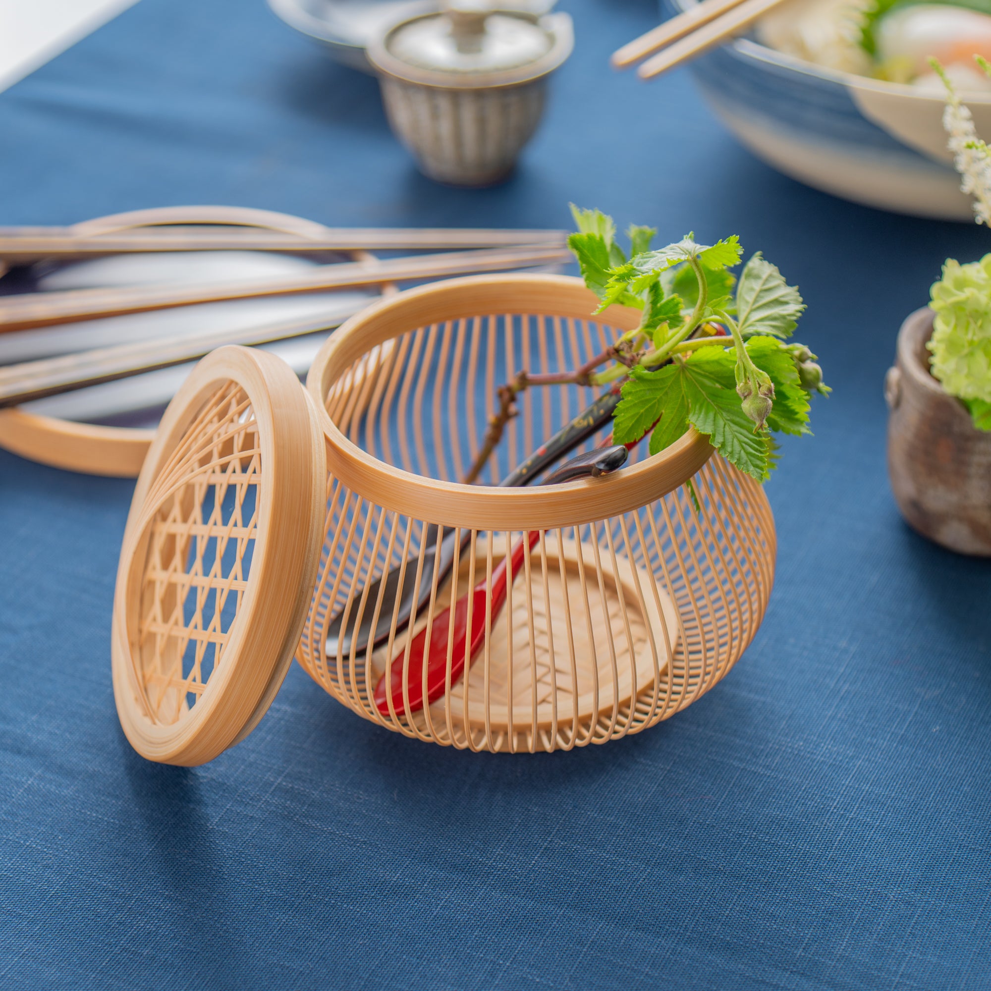 Hexagonal Patterned Basketry Basket with Lid