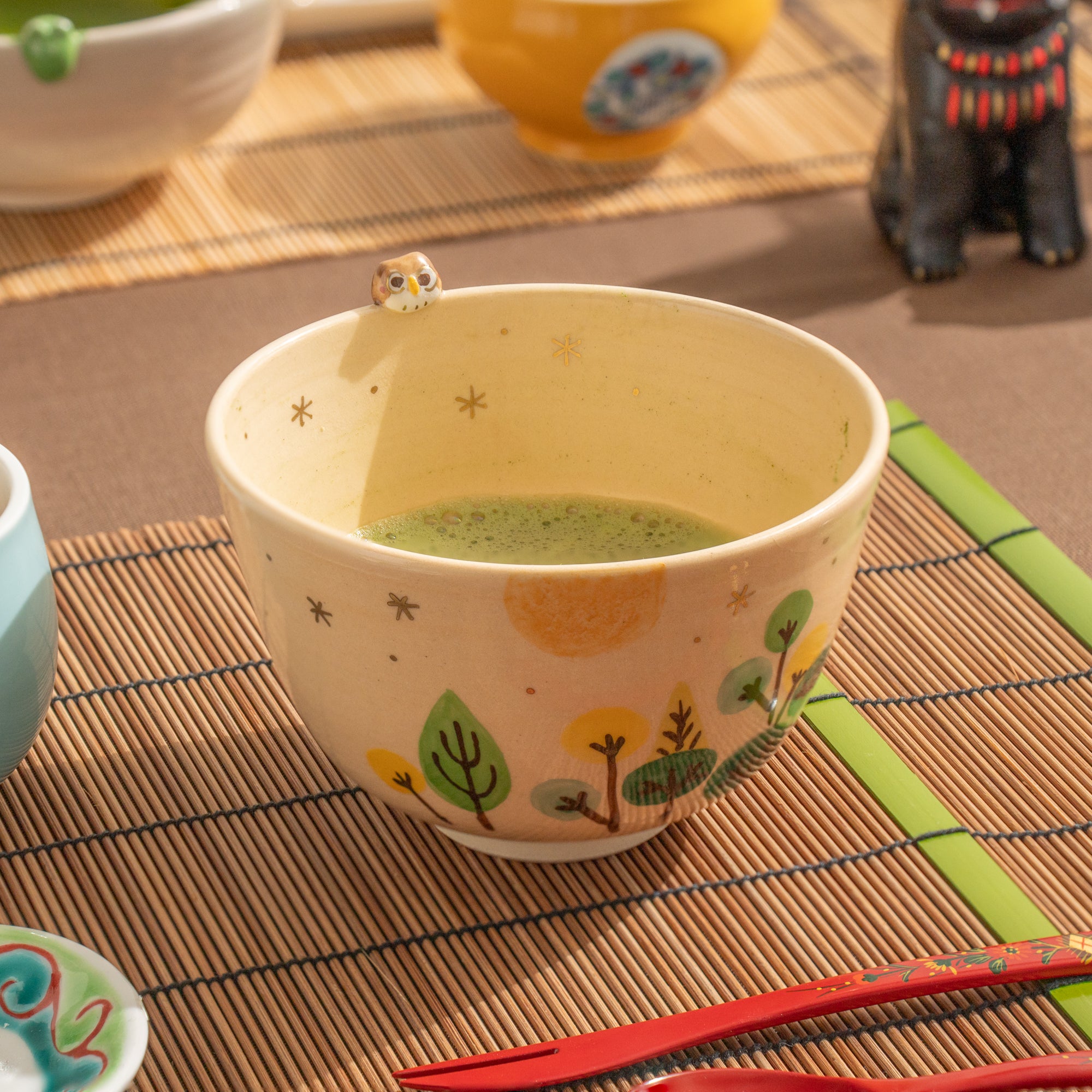 Forest and Peeking Owl Matcha Bowl