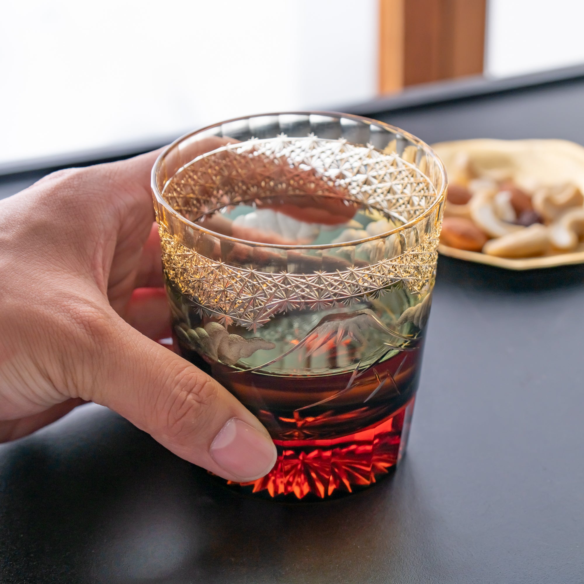 Hokusai Mt. Fuji Edo Kiriko Whiskey Glass