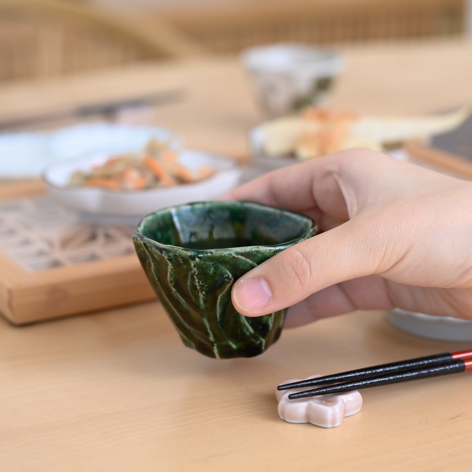 Oribe Wave Hexagonal Guinomi Sake Cup