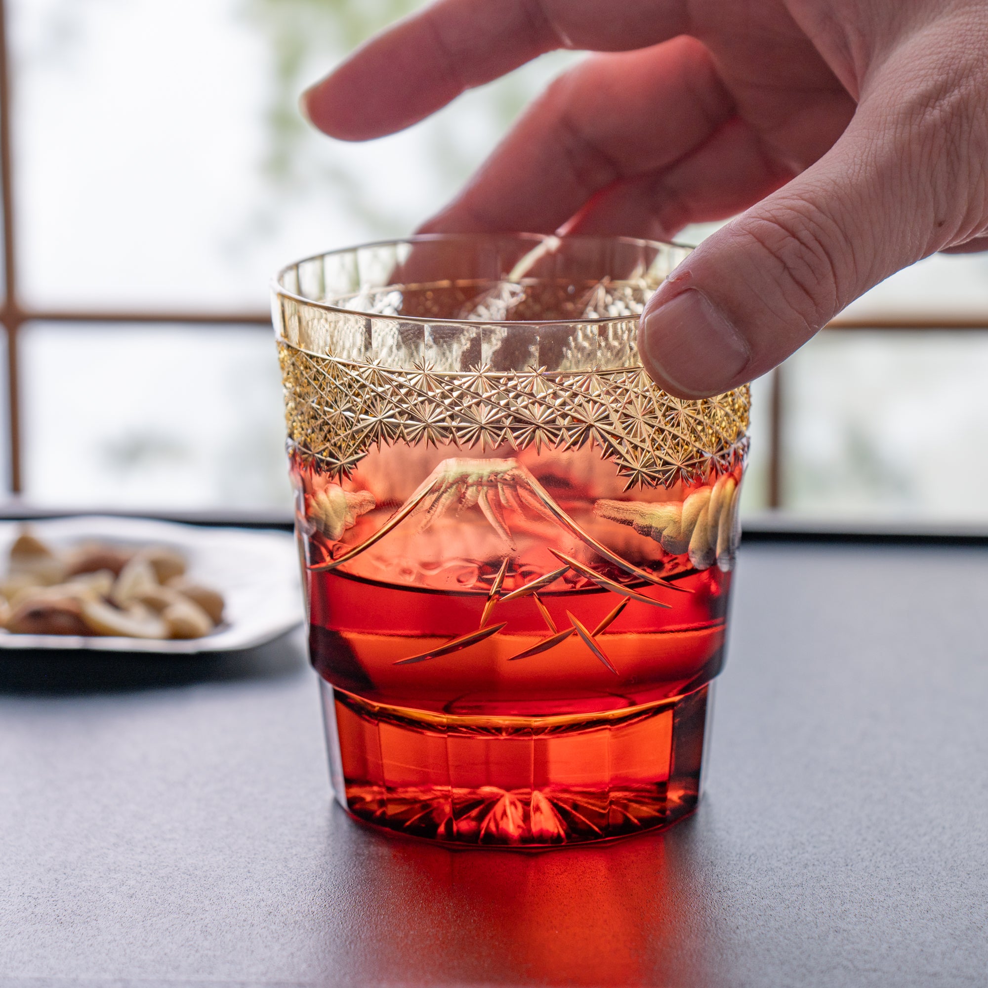 Hokusai Mt. Fuji Edo Kiriko Whiskey Glass