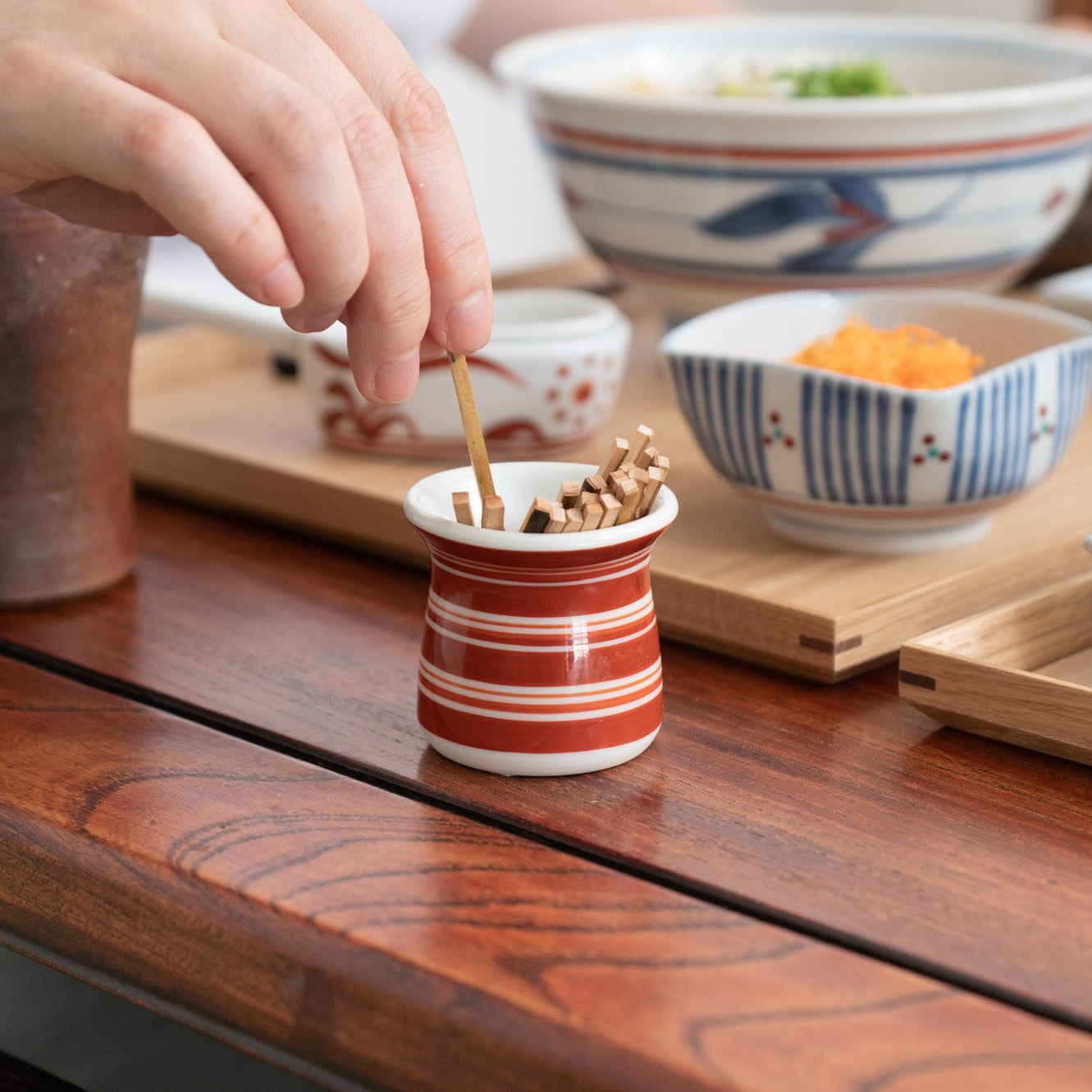 Blue and Red Lines Toothpick Holder