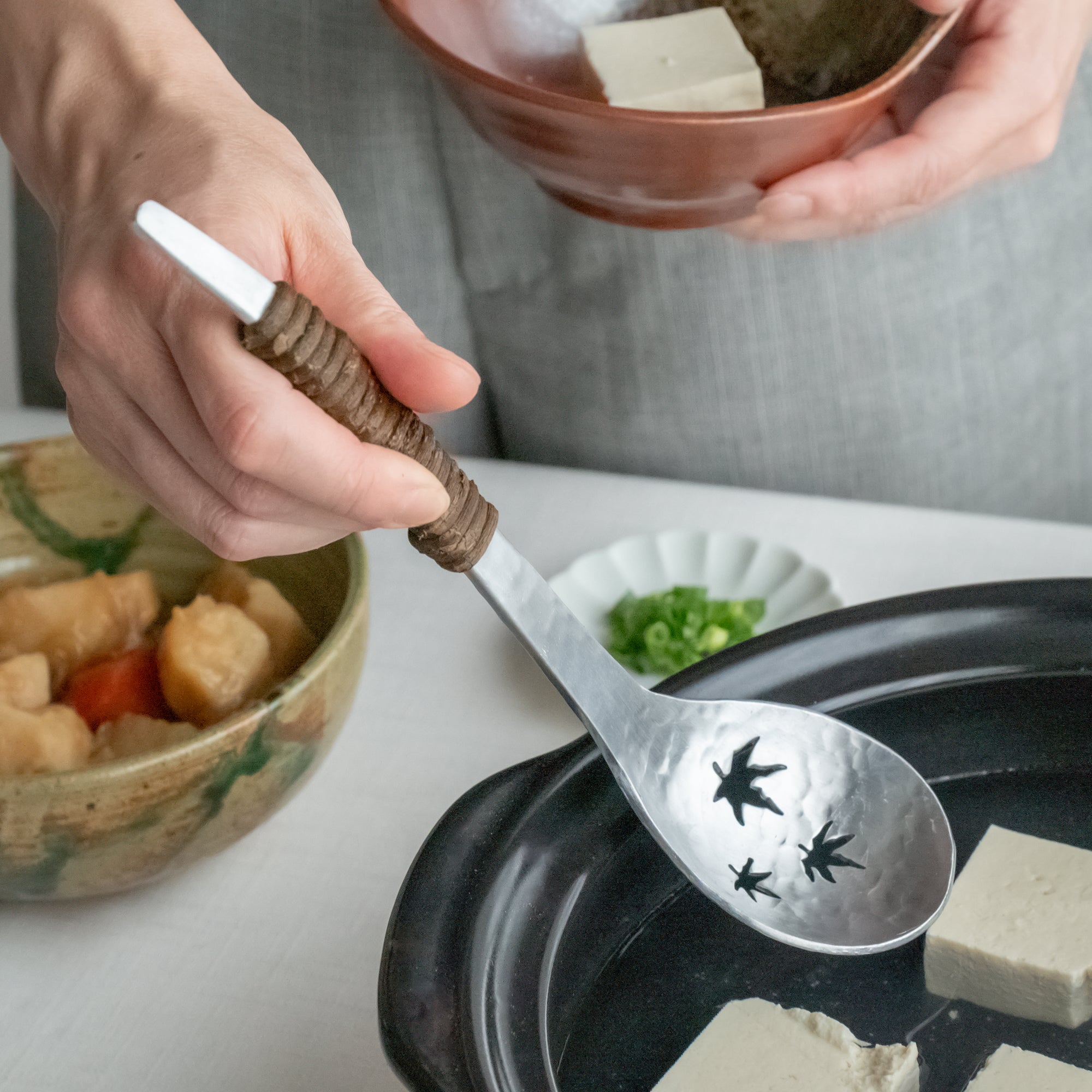Aluminum Hammered Leaf Slotted Spoon