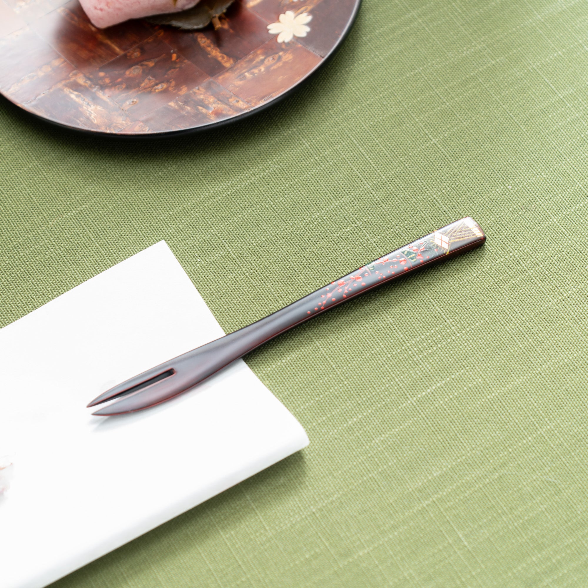 Pine, Bamboo and Plum Dessert Spoon and Fork Set