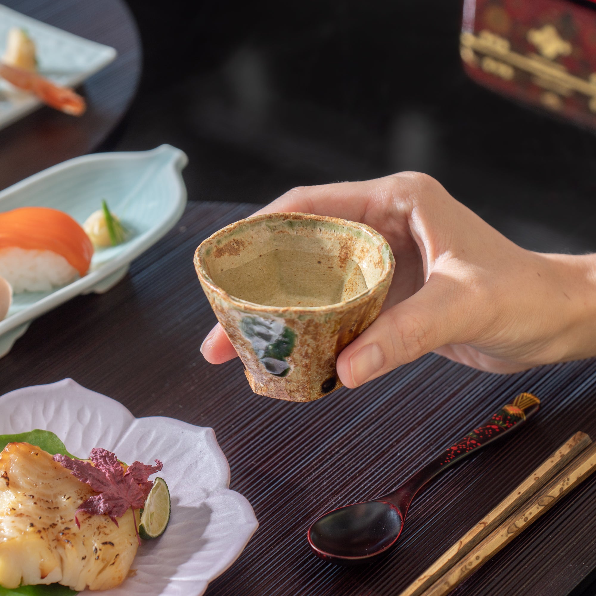 Bicolor Hexagonal Guinomi Sake Cup