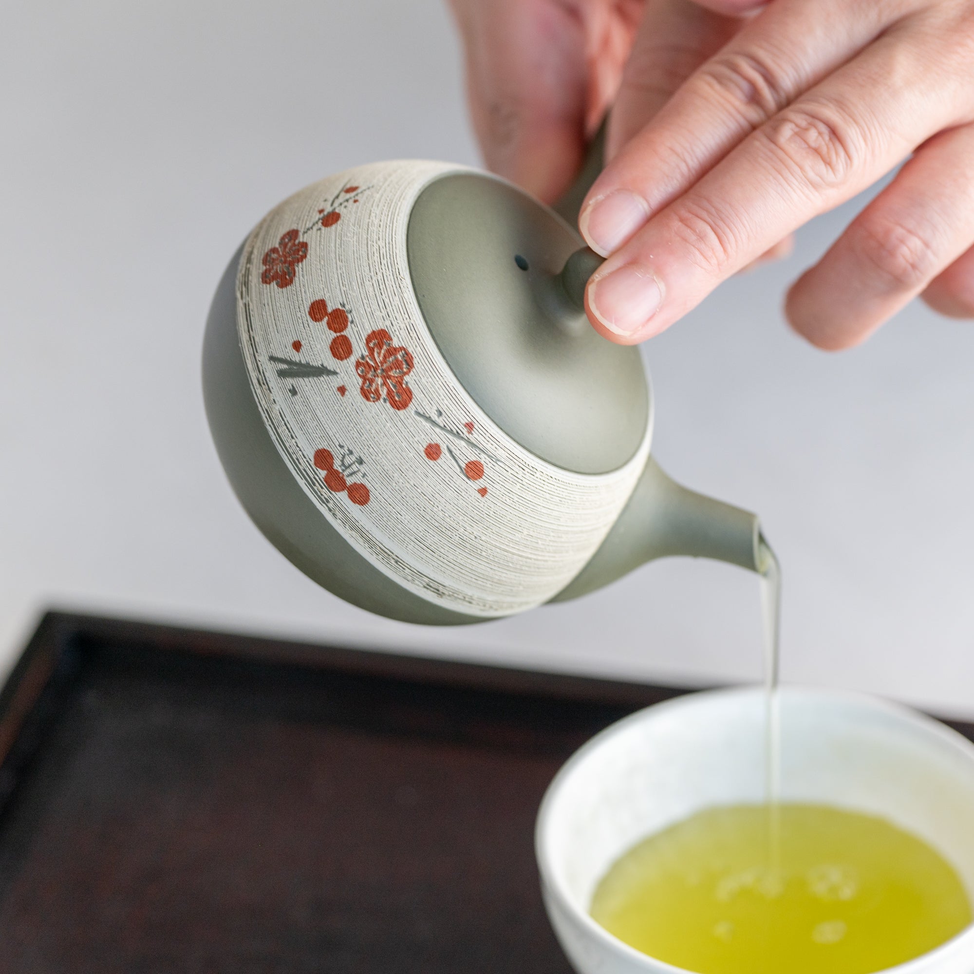Green Clay Plum and Pine Bark Japanese Teapot