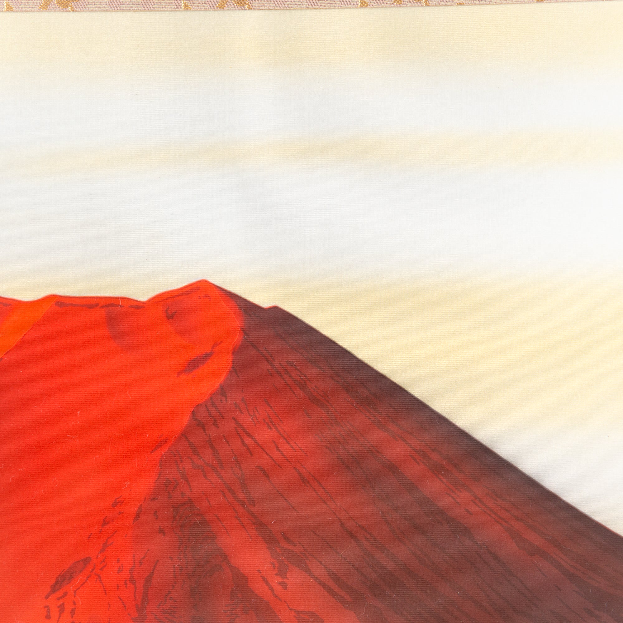 Red Mt. Fuji And Soaring Cranes Kakejiku Hanging Scroll