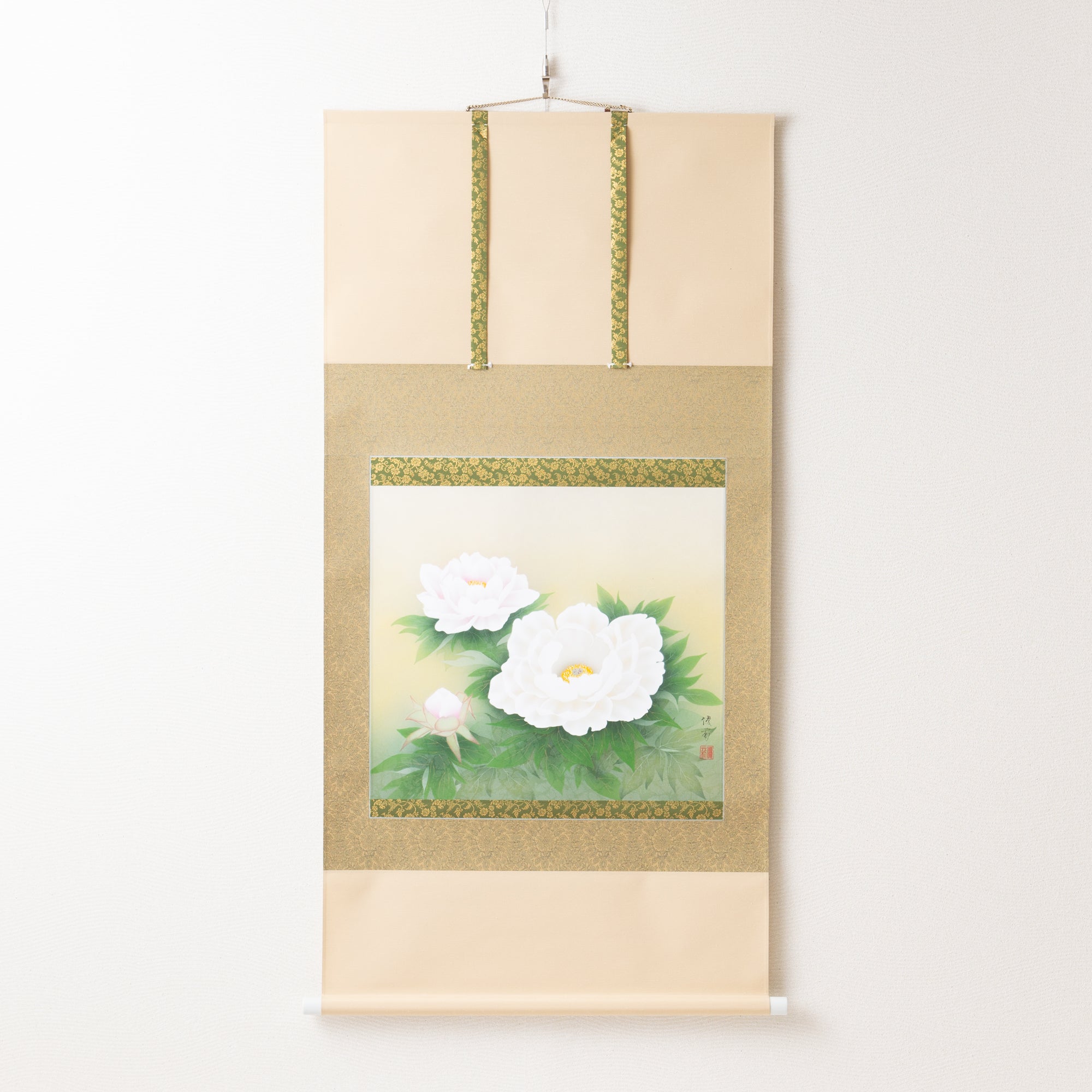 White Peonies Kakejiku Hanging Scroll