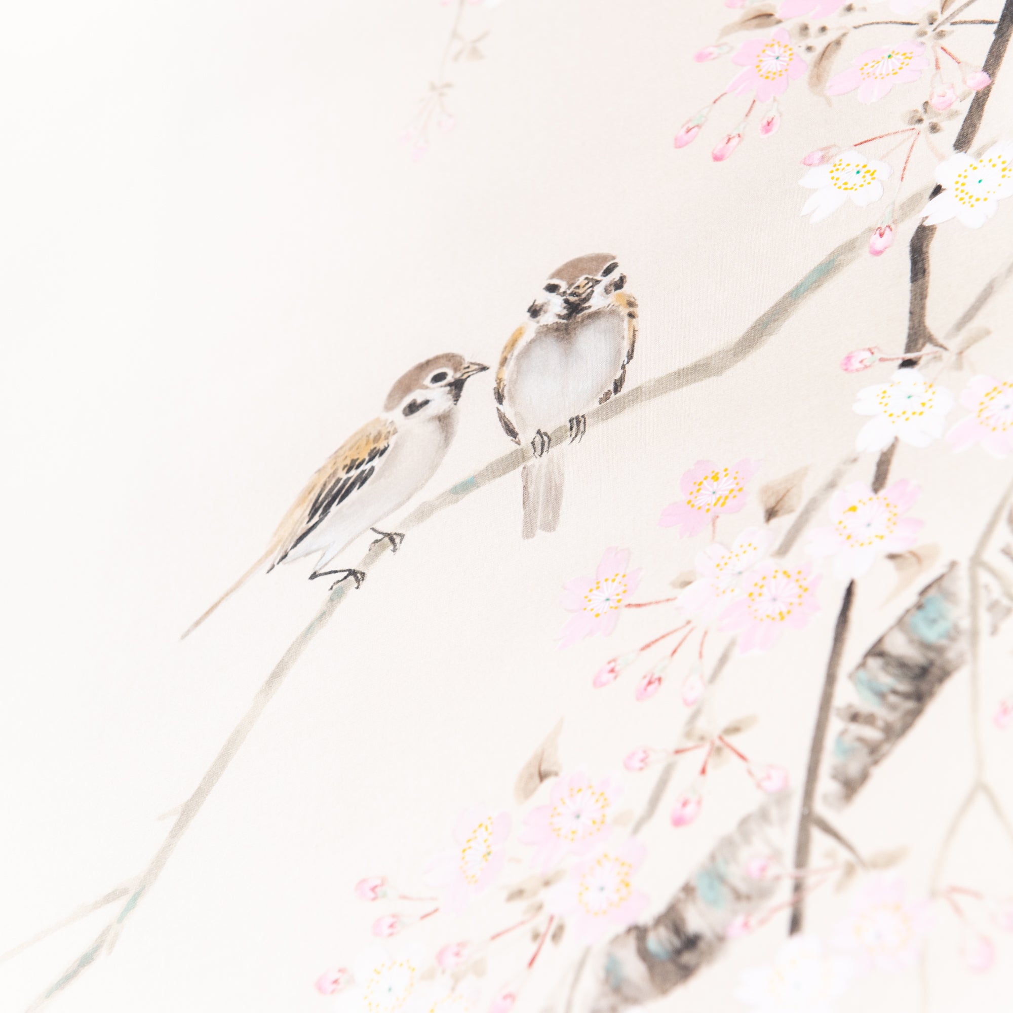 Cherry Blossoms and Sparrows Kakejiku Hanging Scroll