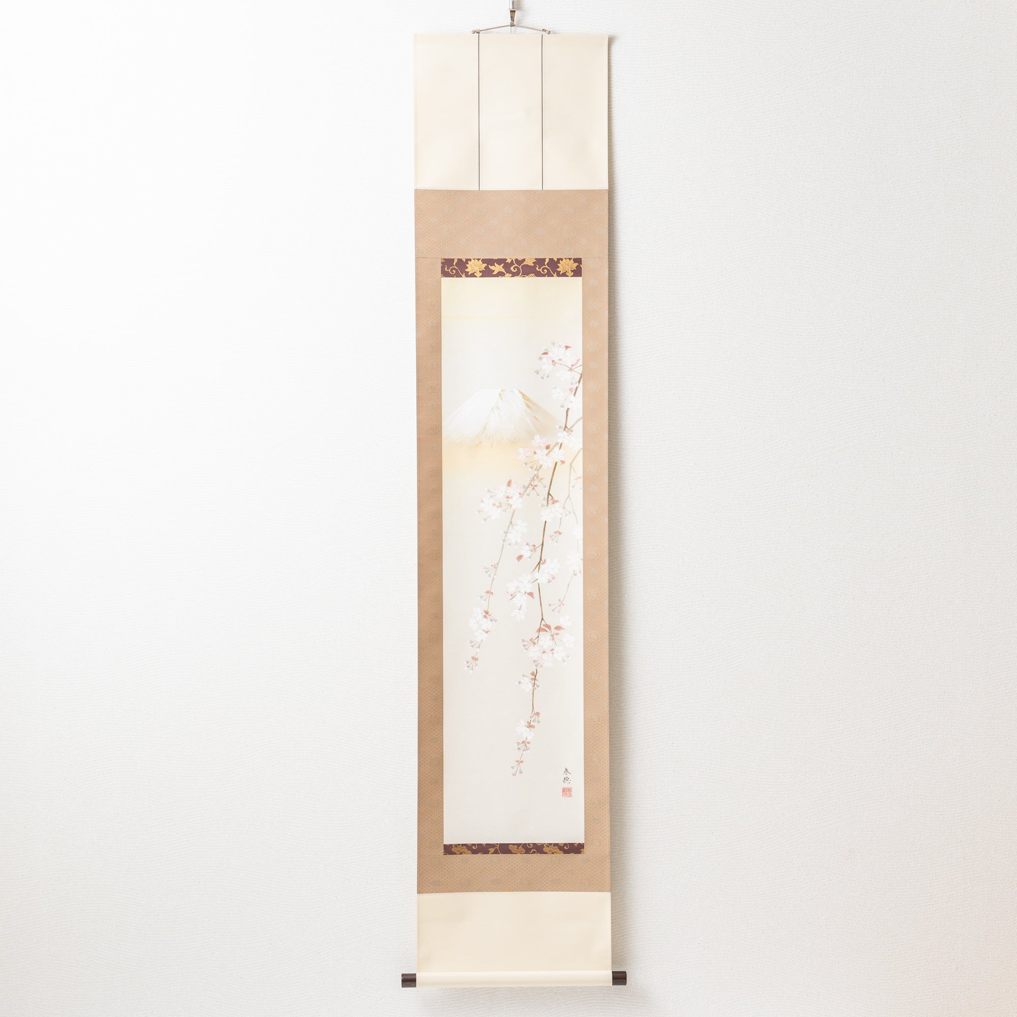 Cherry Blossoms at Mount Fuji Kakejiku Hanging Scroll