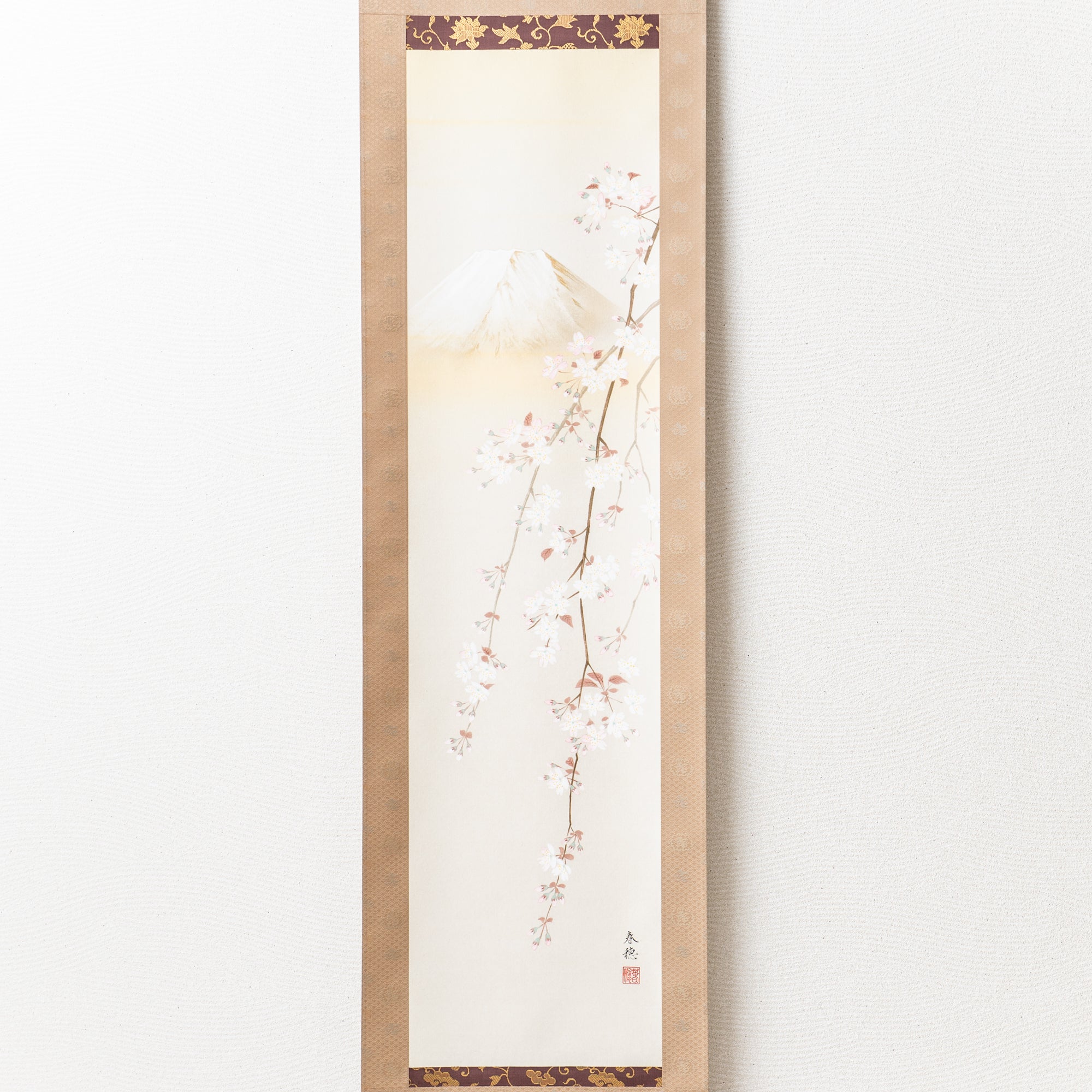 Cherry Blossoms at Mount Fuji Kakejiku Hanging Scroll