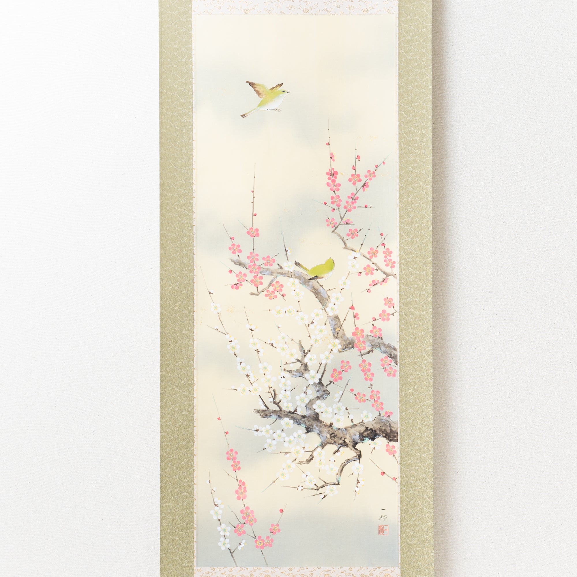 Warbler Among Plum Blossoms Kakejiku Hanging Scroll