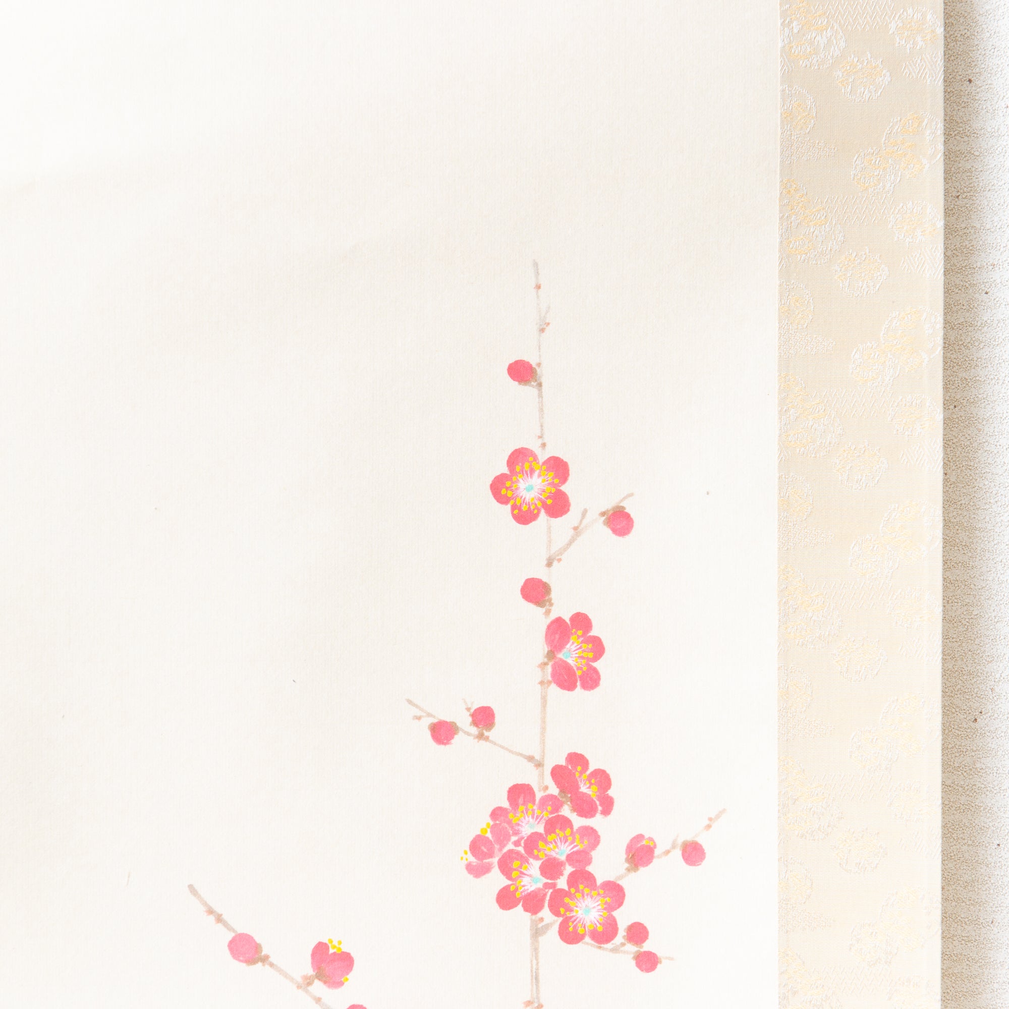 Red Plum Blossoms with Warbler Kakejiku Hanging Scroll