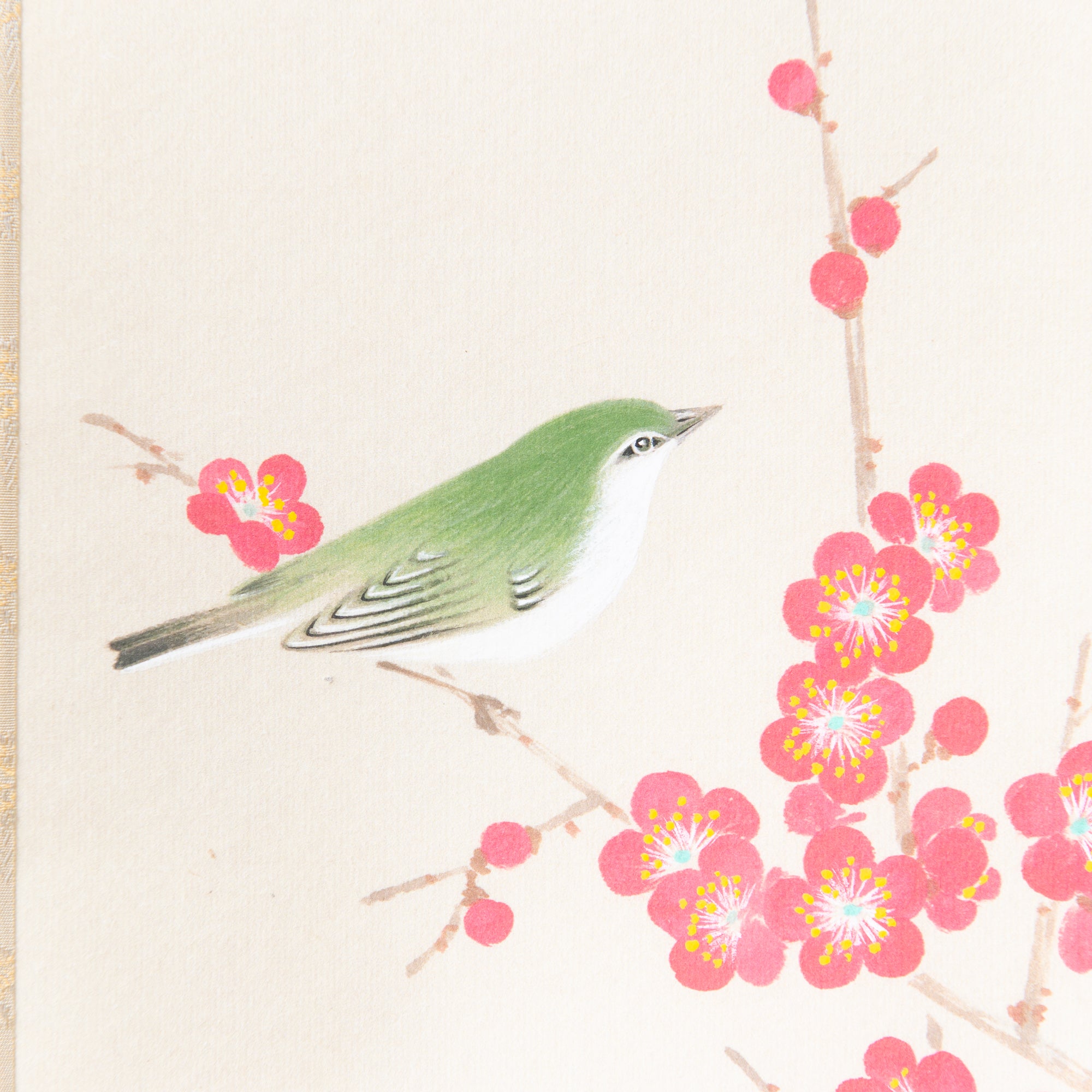 Red Plum Blossoms with Warbler Kakejiku Hanging Scroll