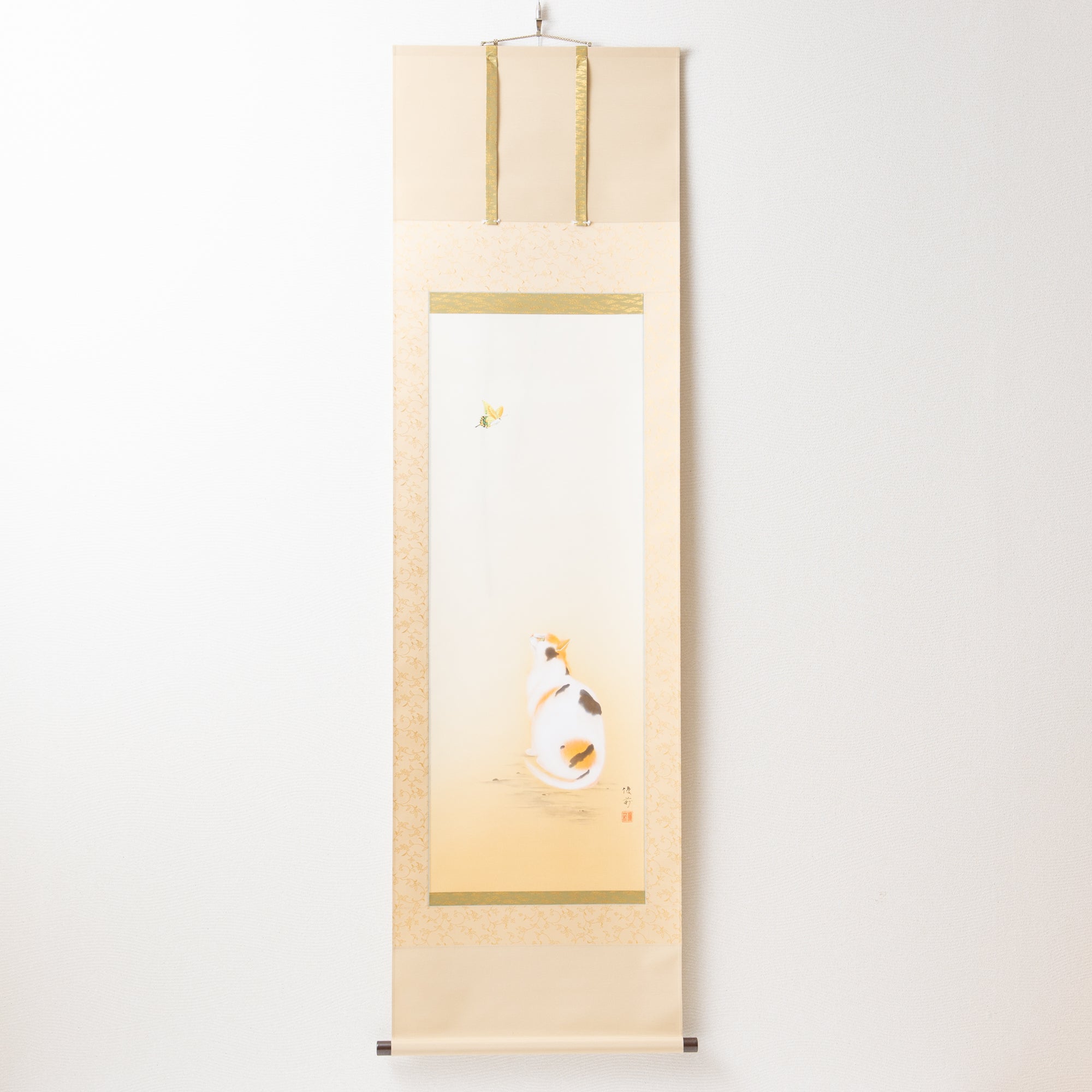 Cat and Butterfly Kakejiku Hanging Scroll