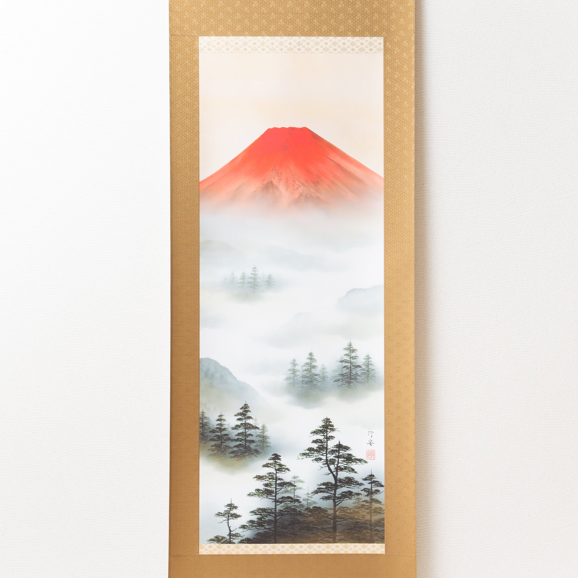 Red Mt. Fuji Landscape Kakejiku Hanging Scroll