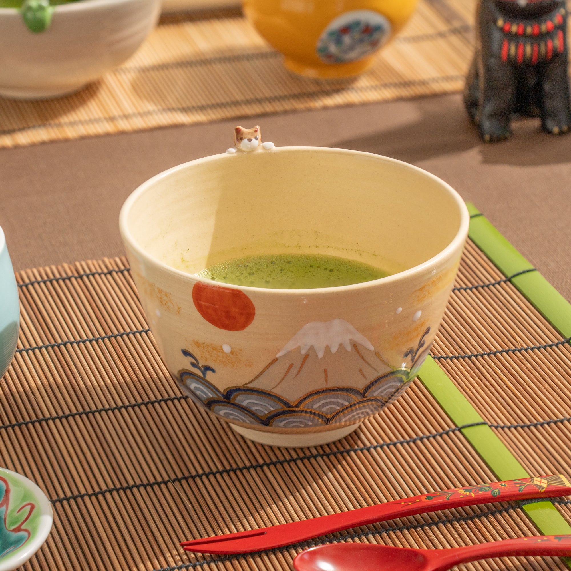 Mt. Fuji and Peeking Shiba Inu Matcha Bowl