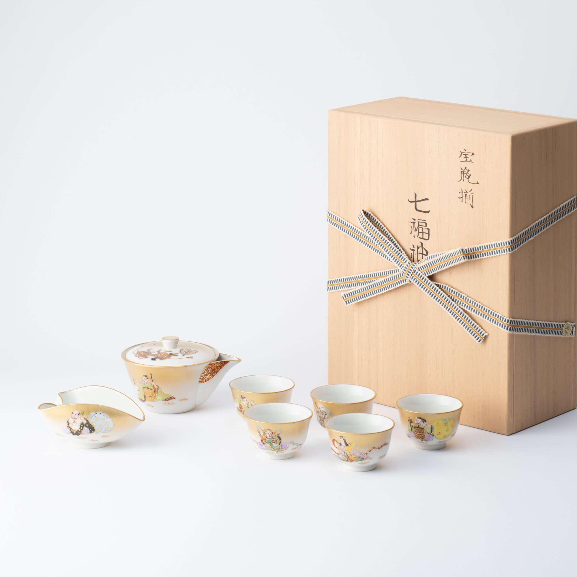 Seven Lucky Gods Houhin Japanese Teapot Set with 5 Teacups