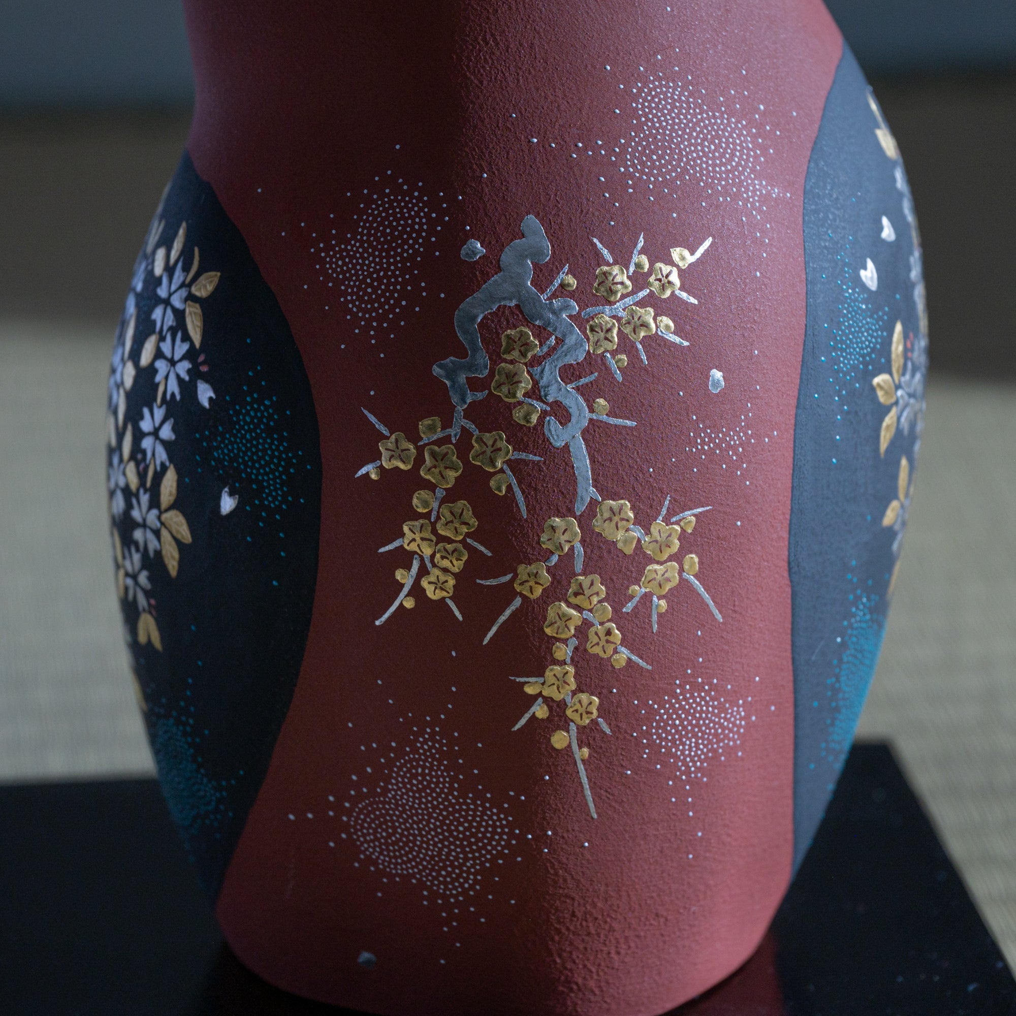 Red Morikin Sakura and Plum Blossom Shirochibu Owl Figurine