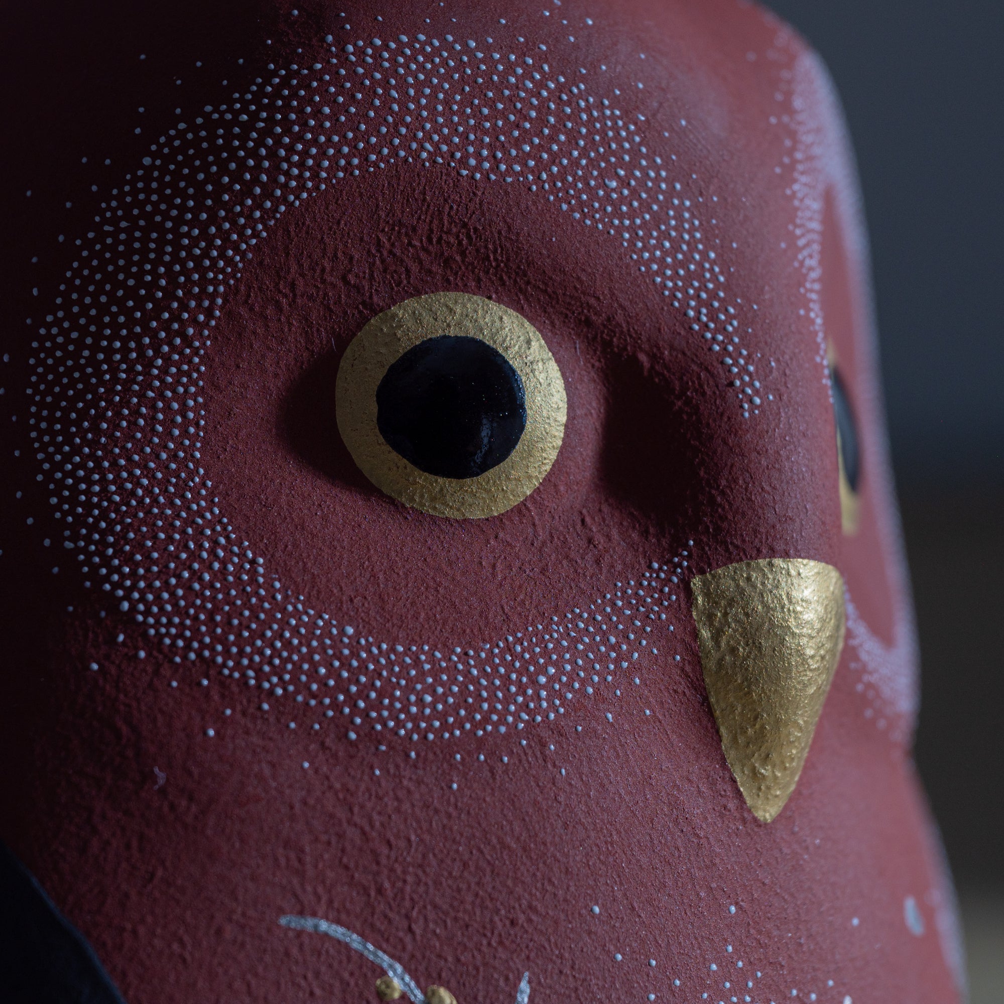 Red Morikin Sakura and Plum Blossom Shirochibu Owl Figurine
