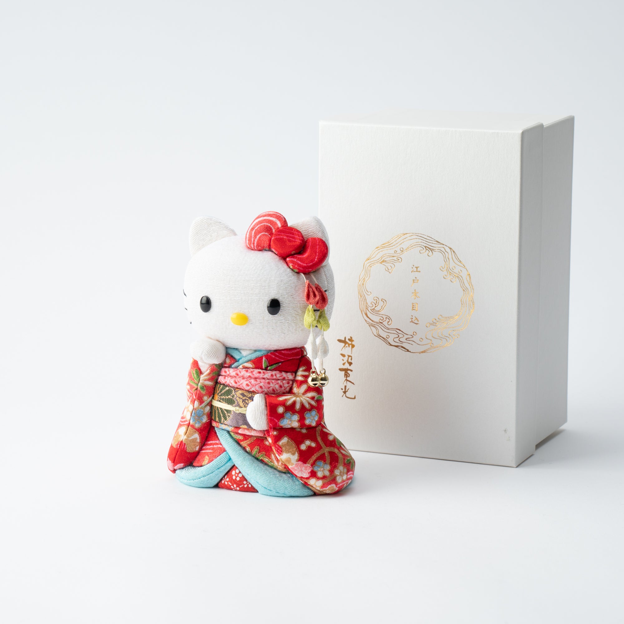 Gato de la suerte de Hello Kitty con estilo Maiko rojo