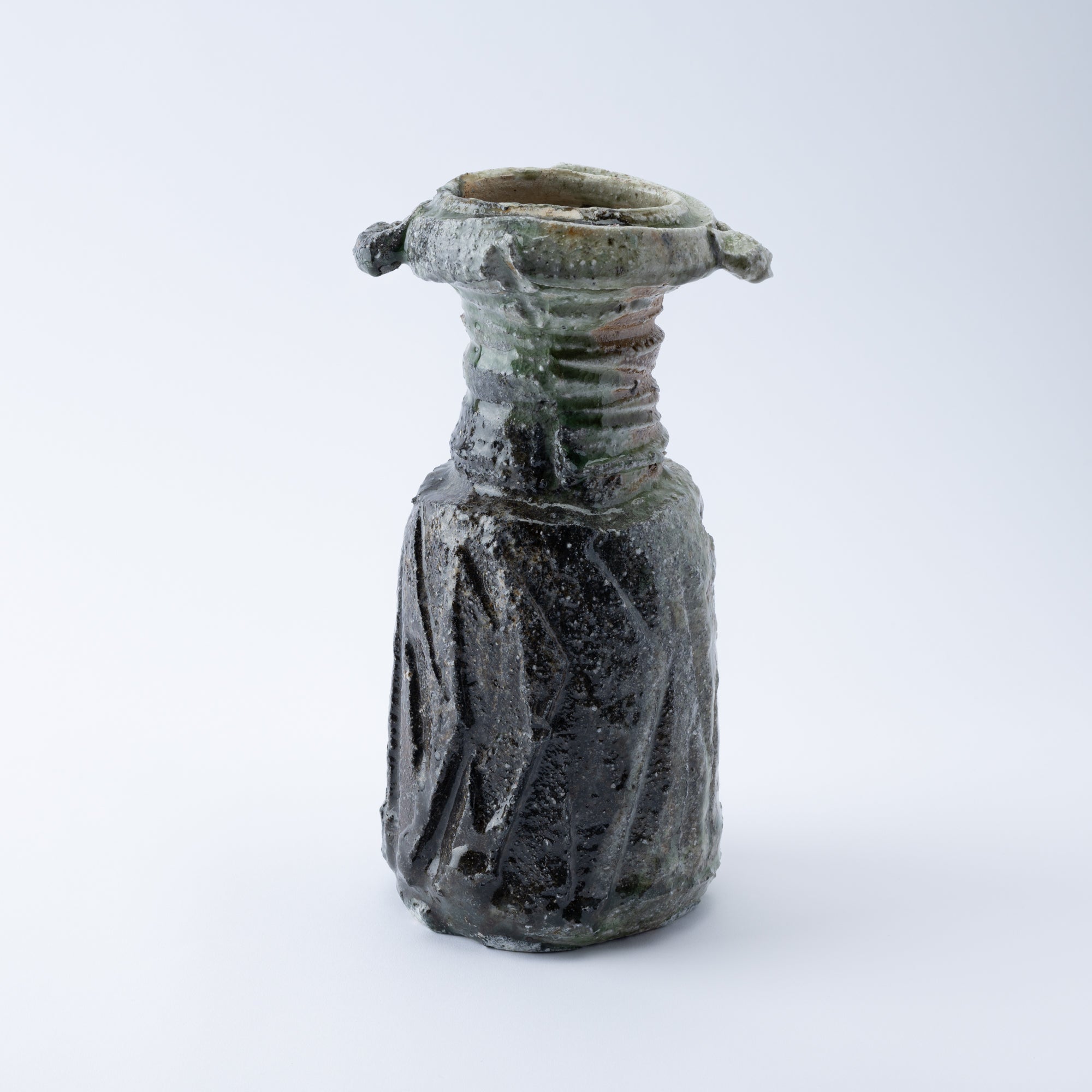Iga Black Luster Eared Japanese Flower Vase