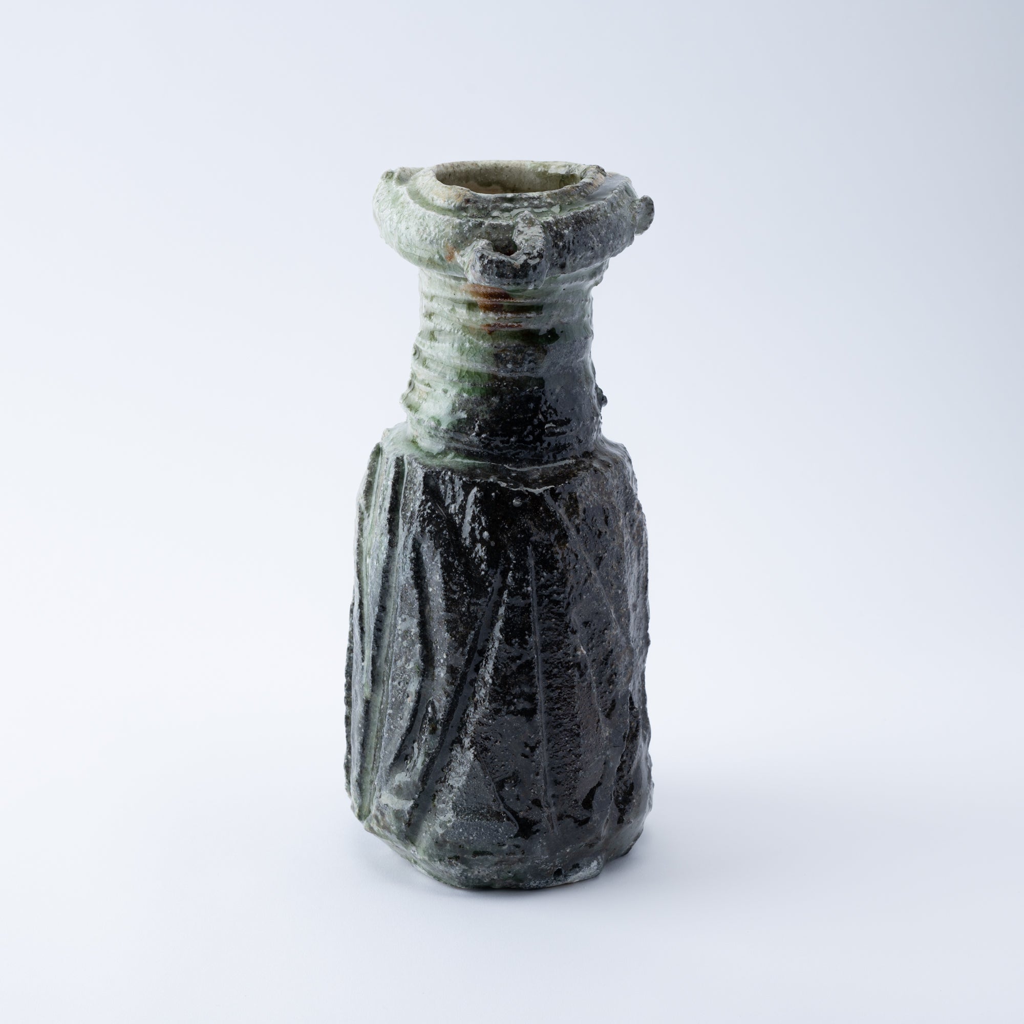 Iga Black Luster Eared Japanese Flower Vase