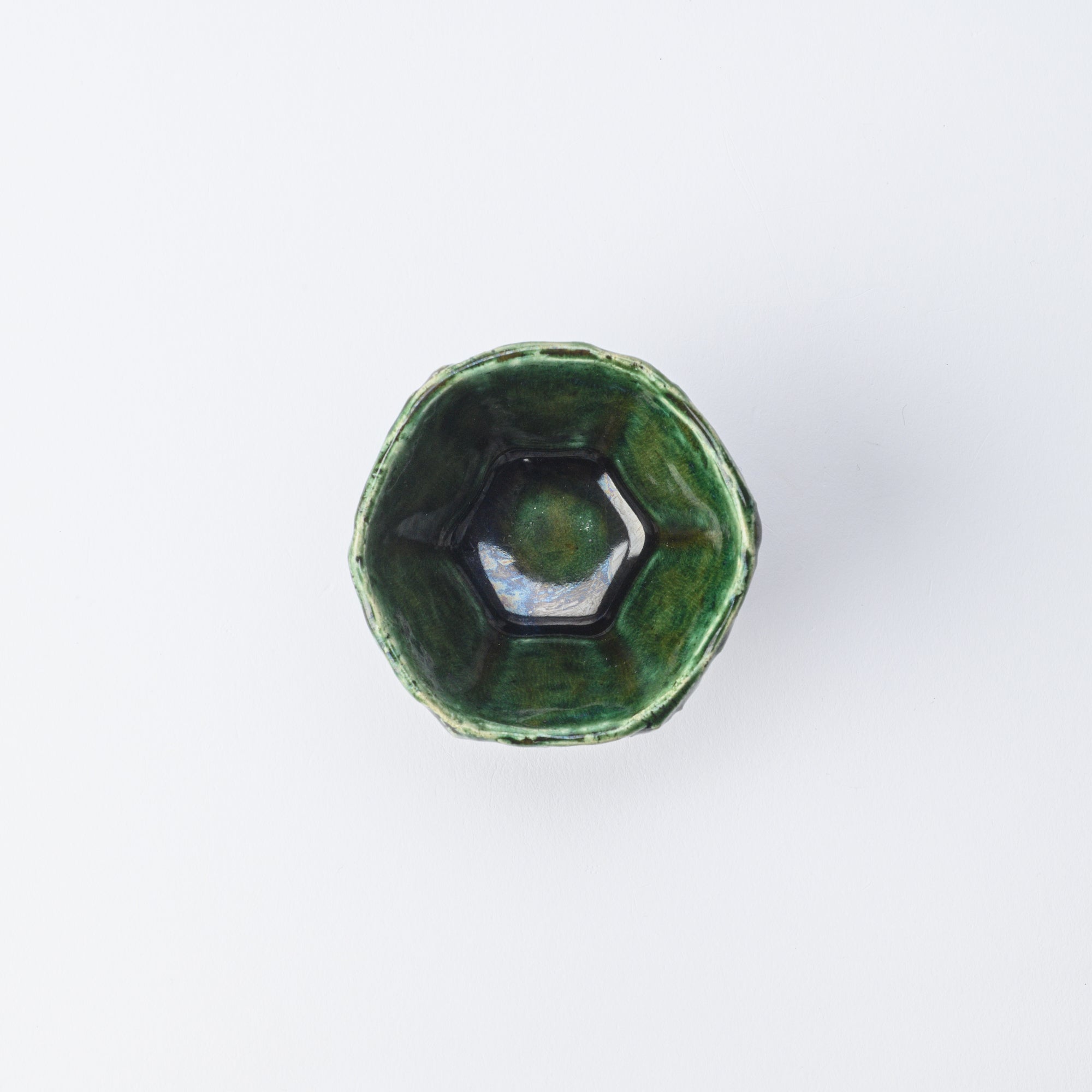 Oribe Wave Hexagonal Guinomi Sake Cup