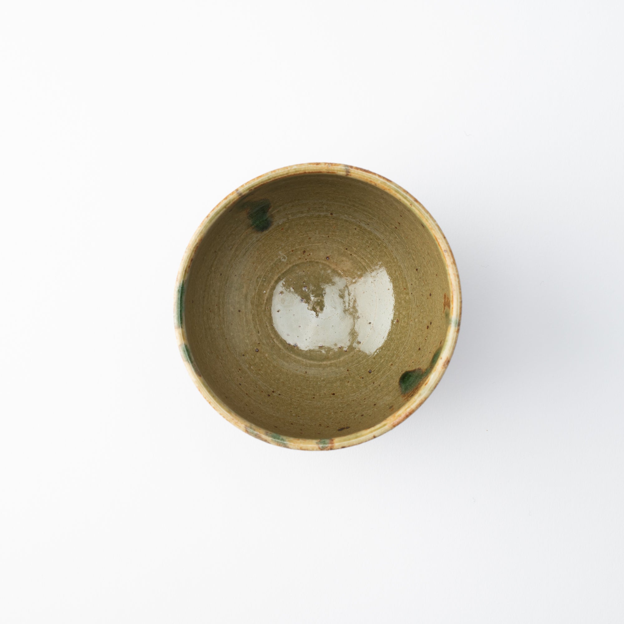 Taza de té japonesa con planta acuática marrón