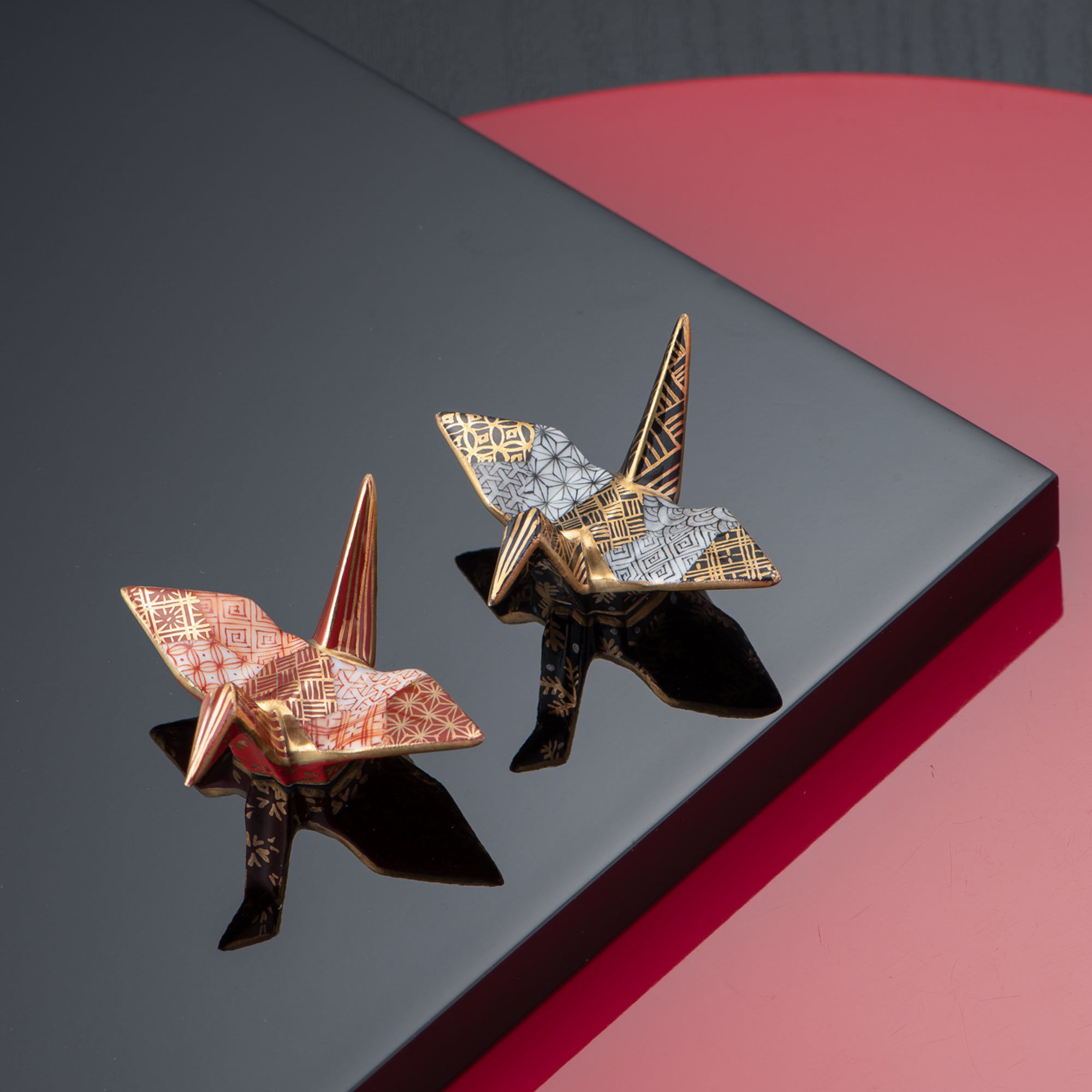 Red Geometric Patterns Crane Ornament