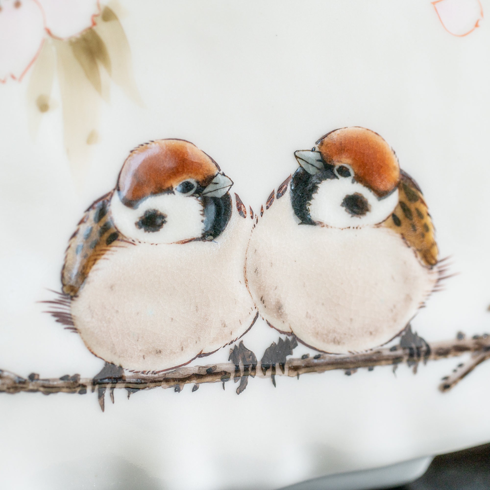 Cherry Blossom and Twin Sparrows Japanese Flower Vase