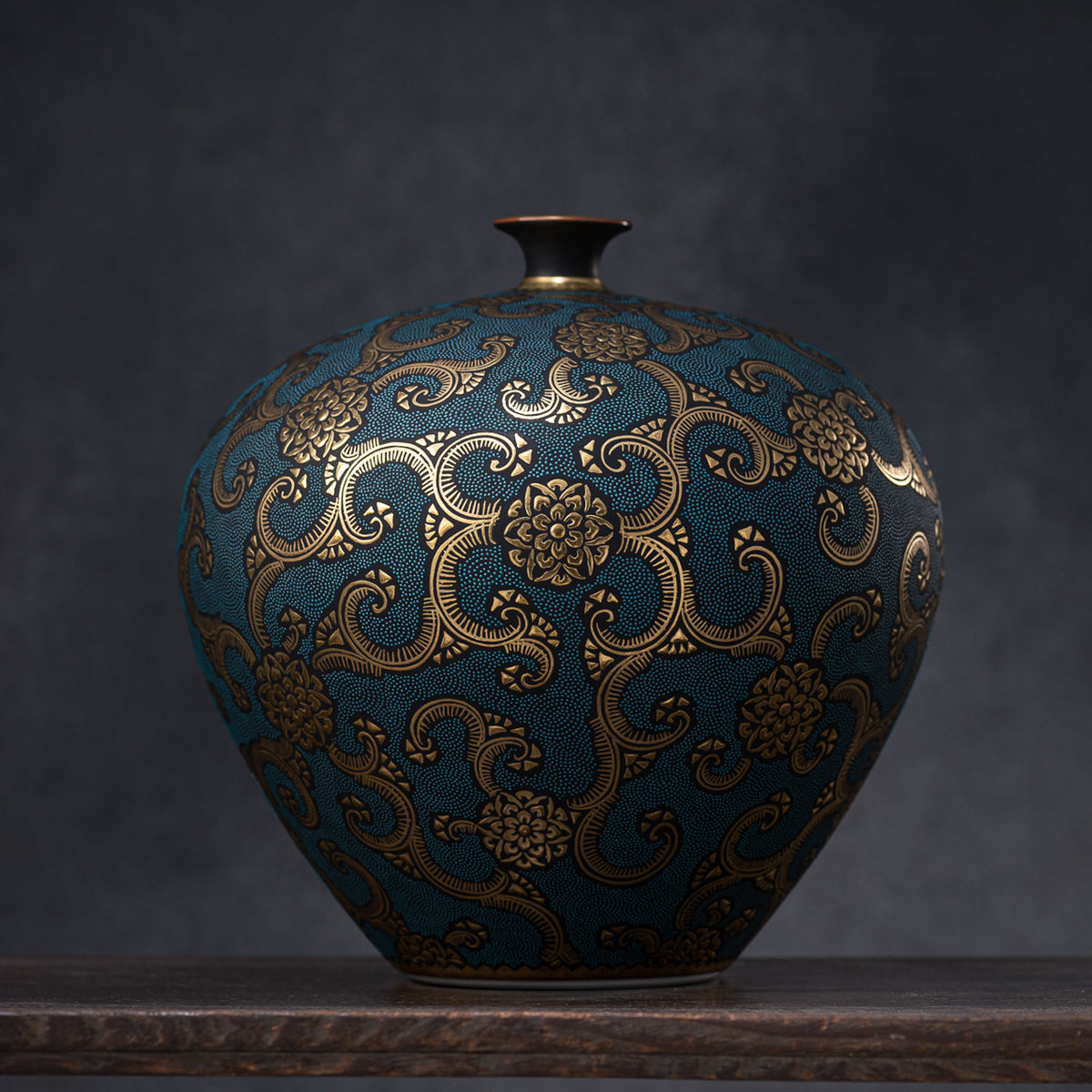 Morikin Floral Arabesque Aochibu Runde Vase