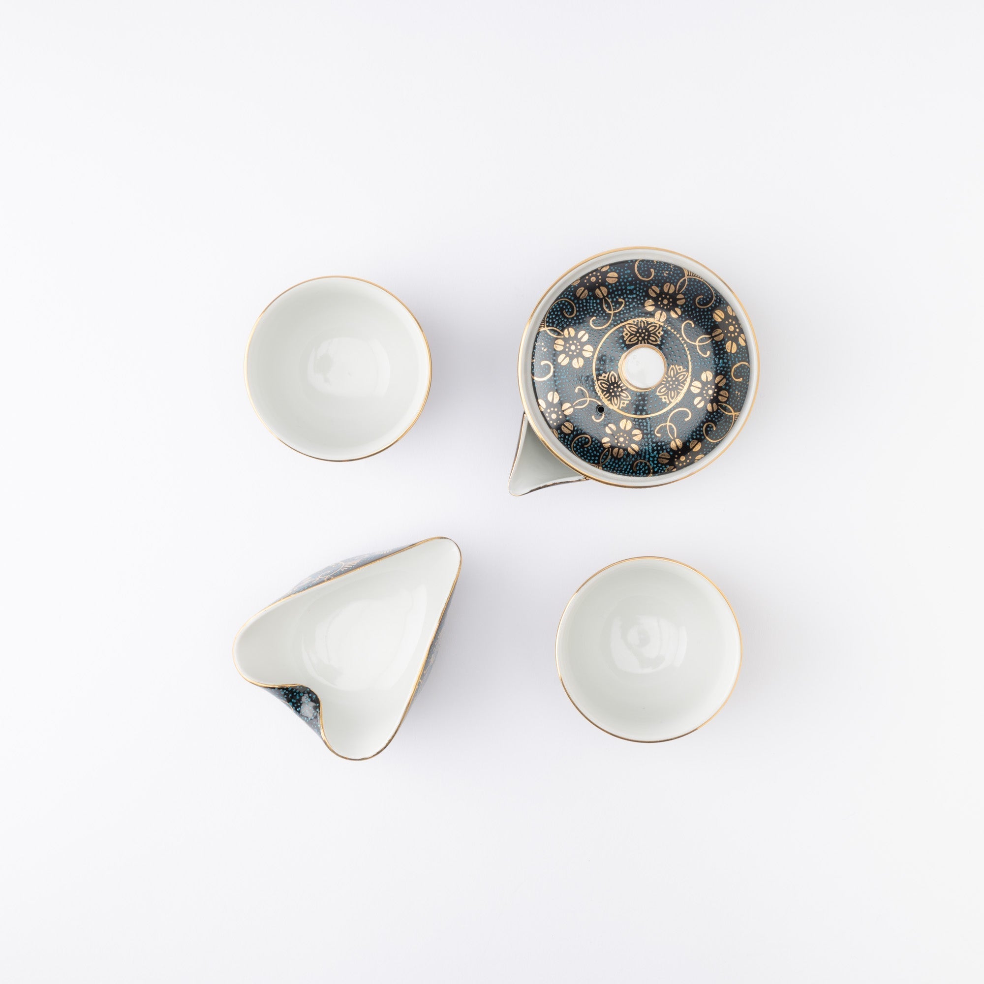 Aochibu and Clematis Kutani Houhin Japanese Teapot Set with 2 Teacups - MUSUBI KILN - Quality Japanese Tableware and Gift