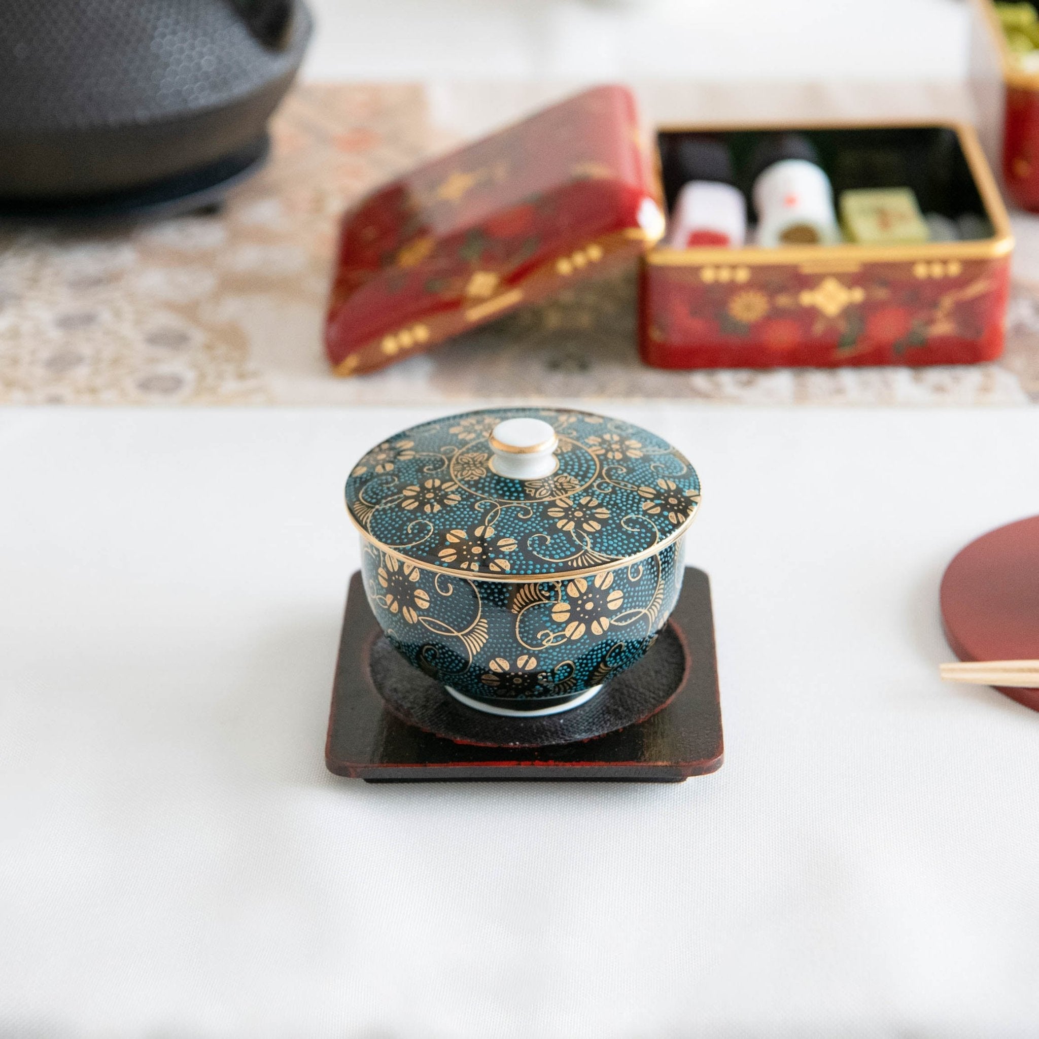 Aochibu and Clematis Kutani Japanese Teapot Set - MUSUBI KILN - Quality Japanese Tableware and Gift