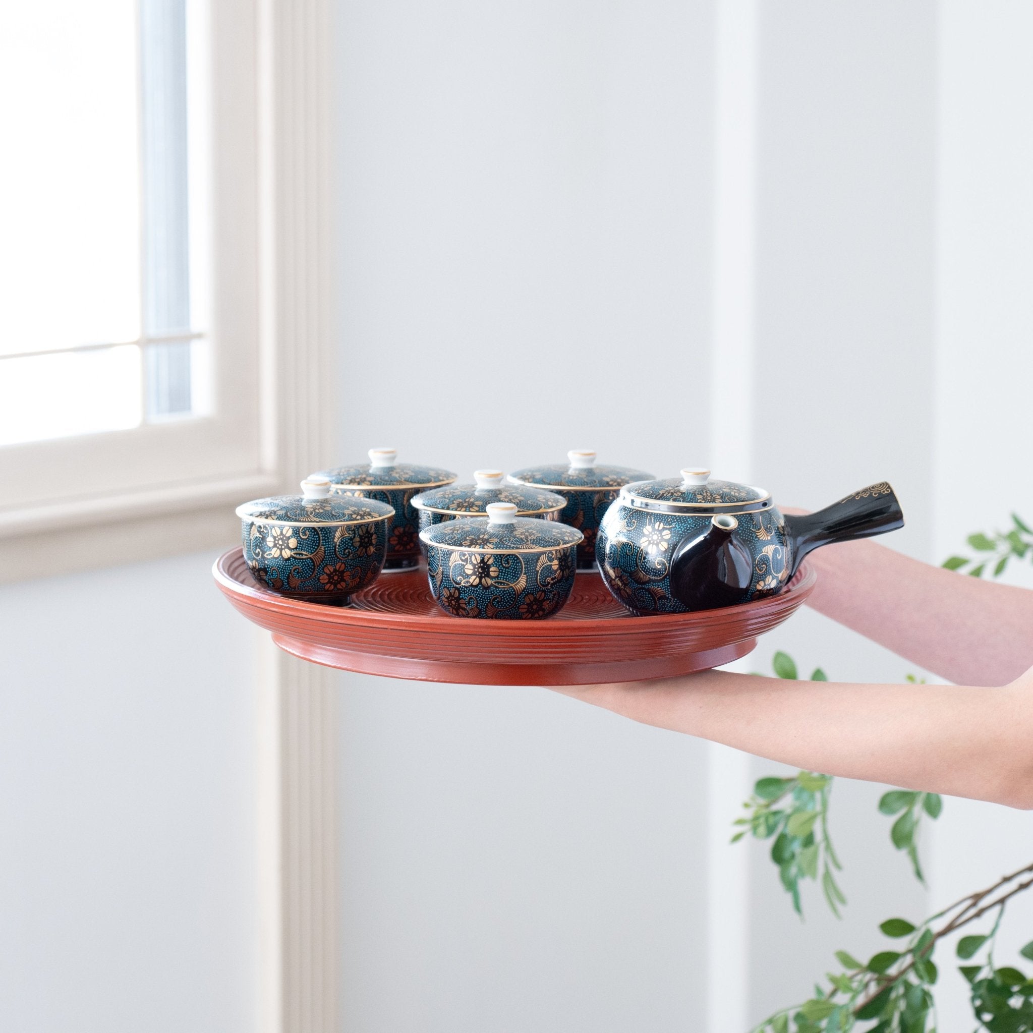 Aochibu and Clematis Kutani Japanese Teapot Set - MUSUBI KILN - Quality Japanese Tableware and Gift