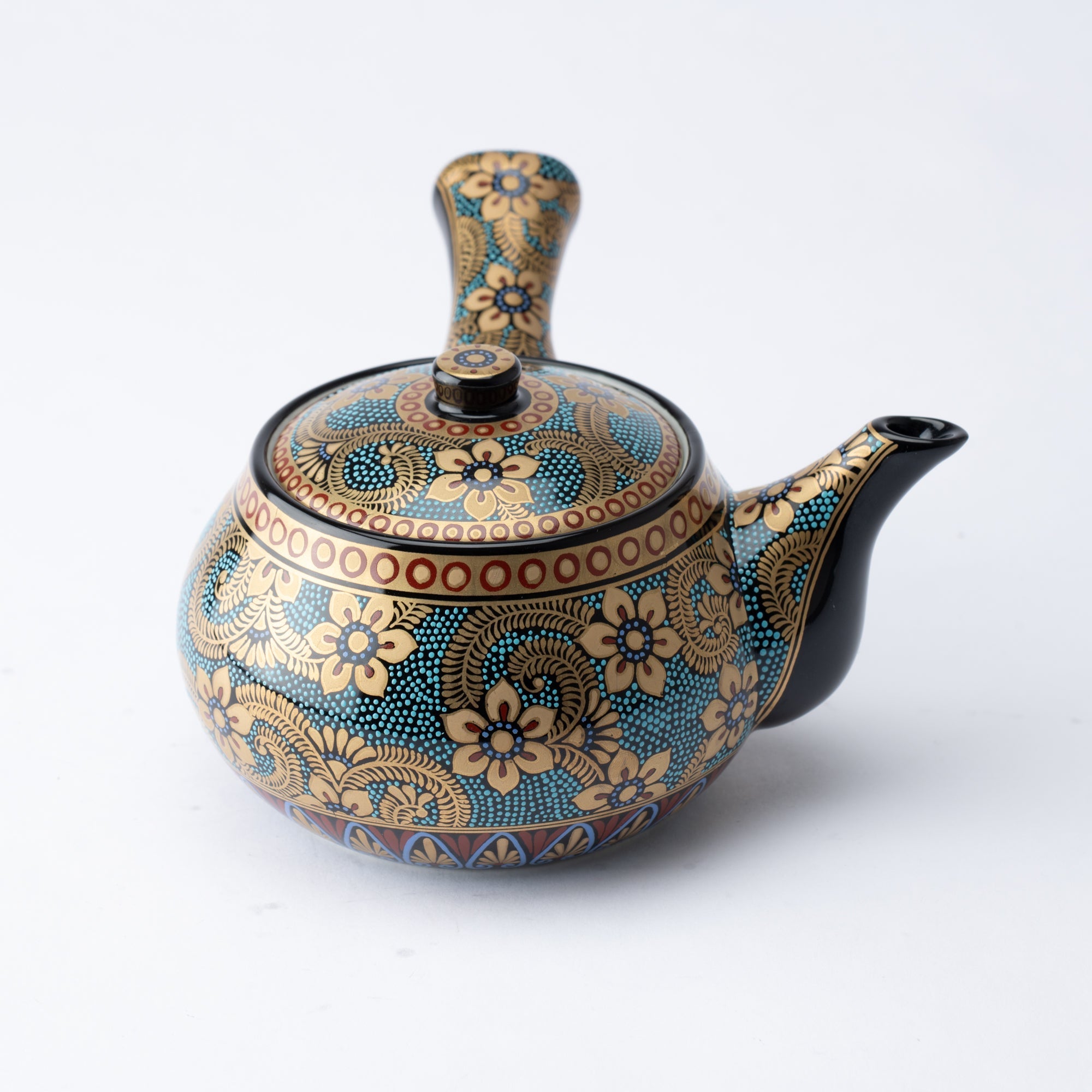 Aochibu and Gold Arabesque Kutani Japanese Teapot Set - MUSUBI KILN - Quality Japanese Tableware and Gift